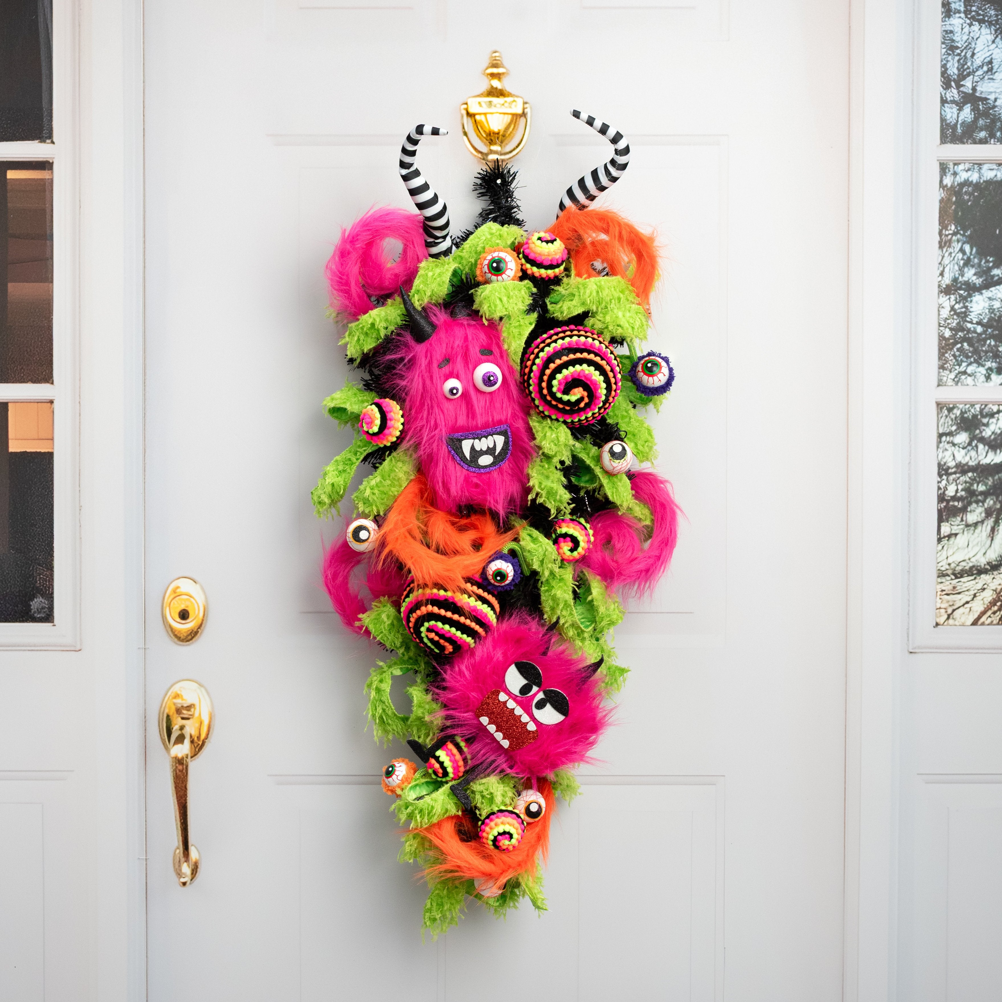 5" Chenille Pom Pom & Cording Ornament: Neon Halloween detail photo 4