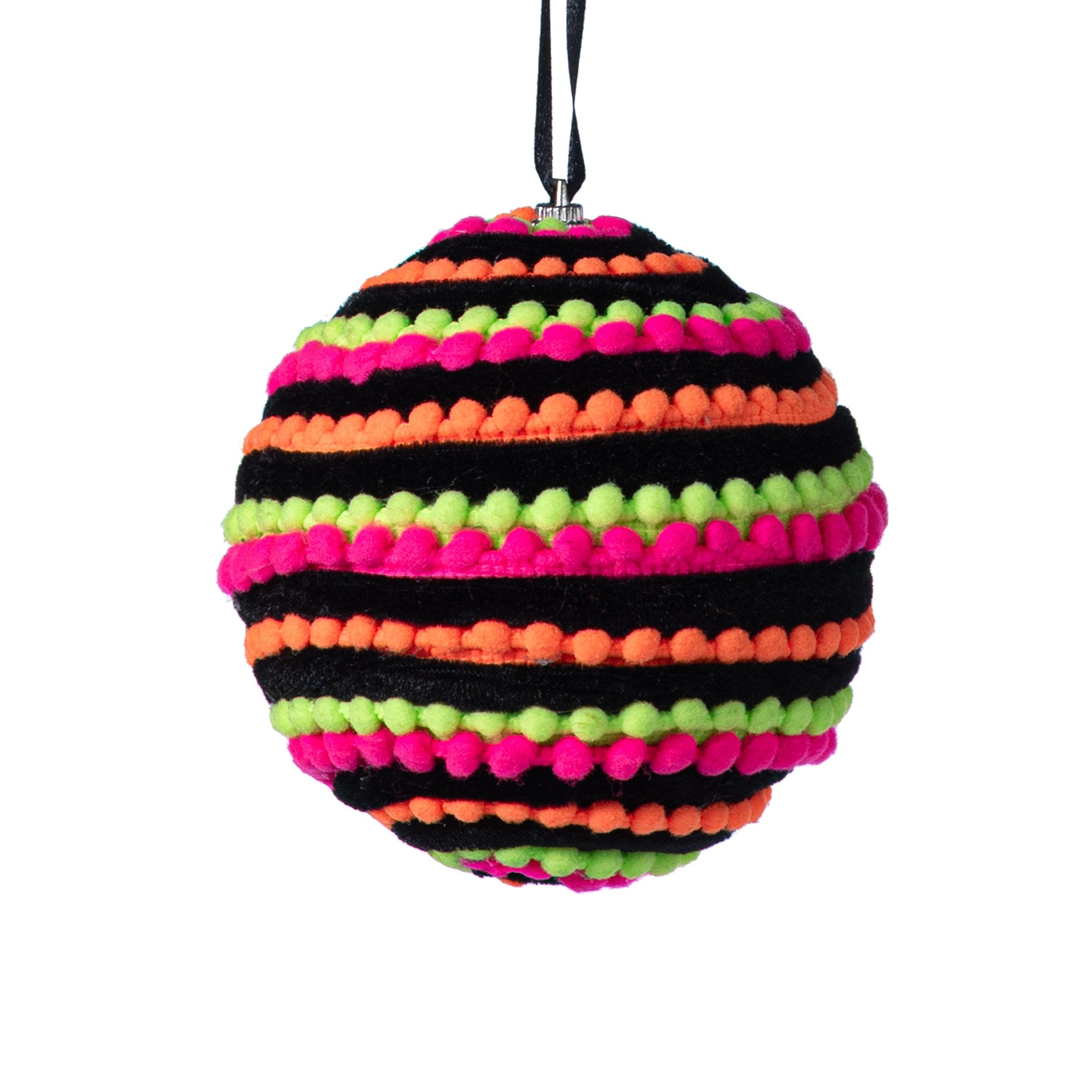 5" Chenille Pom Pom & Cording Ornament: Neon Halloween Item Number: 57385NEON