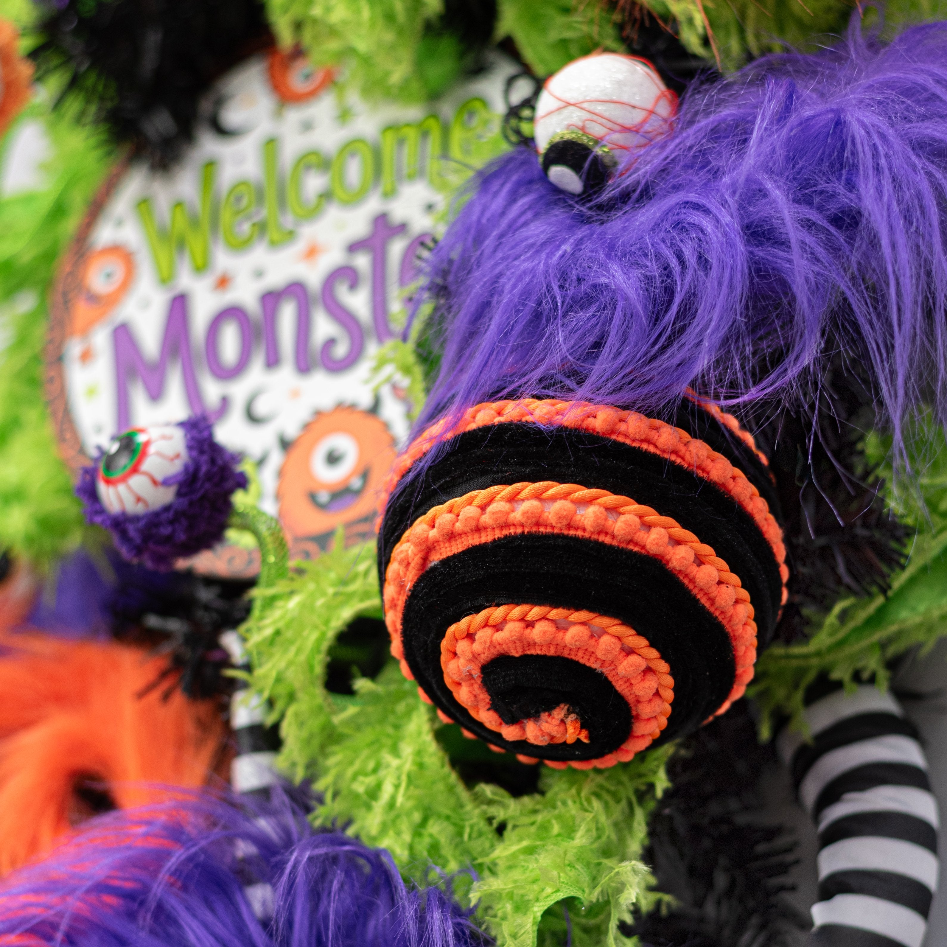 5" Chenille Pom Pom & Cording Ornament: Orange & Black Lifestyle Photo