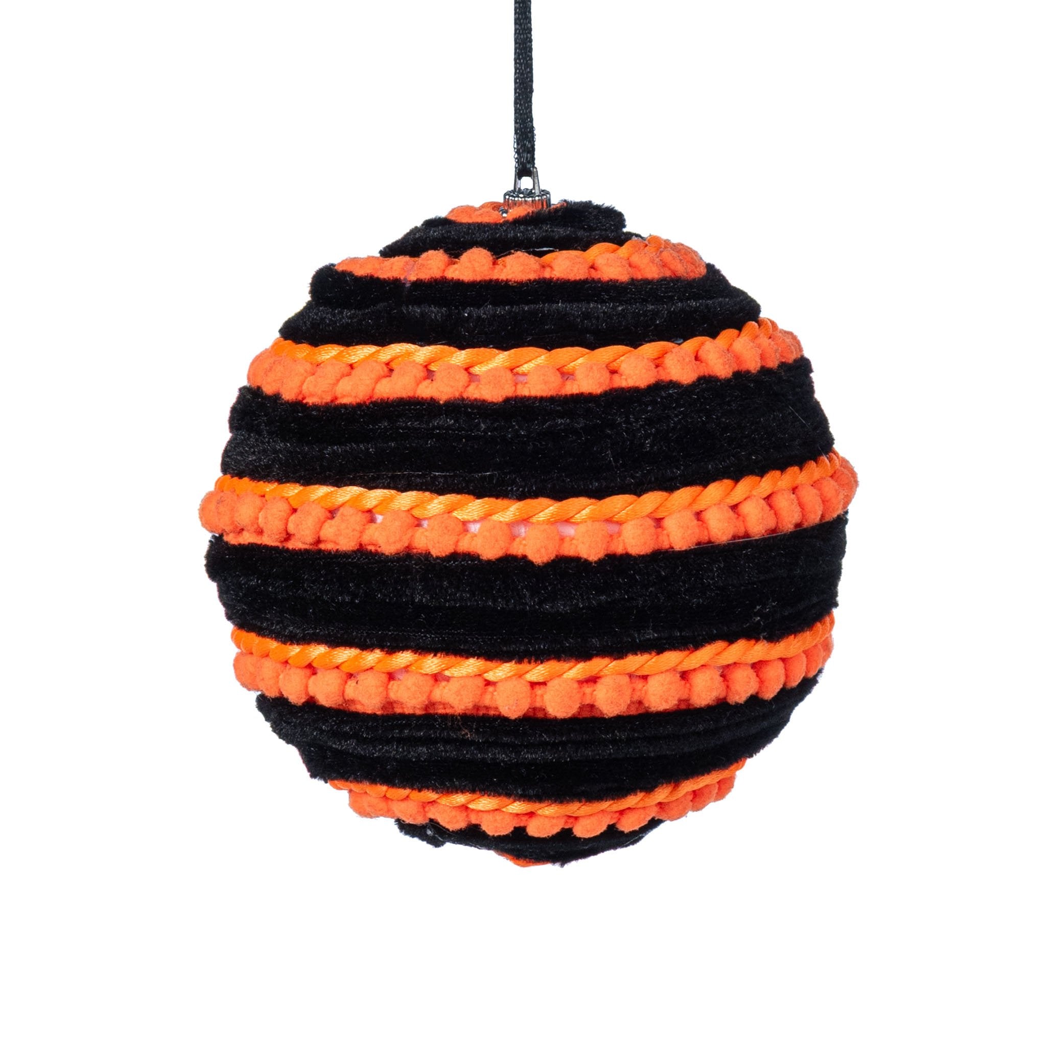 5" Chenille Pom Pom & Cording Ornament: Orange & Black Item Number: 57382OR