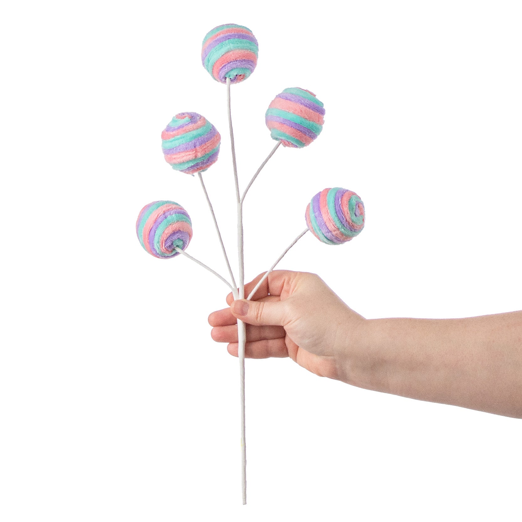 17" Chenille Stripe Ball Pick: Teal, Pink, Purple detail photo 3