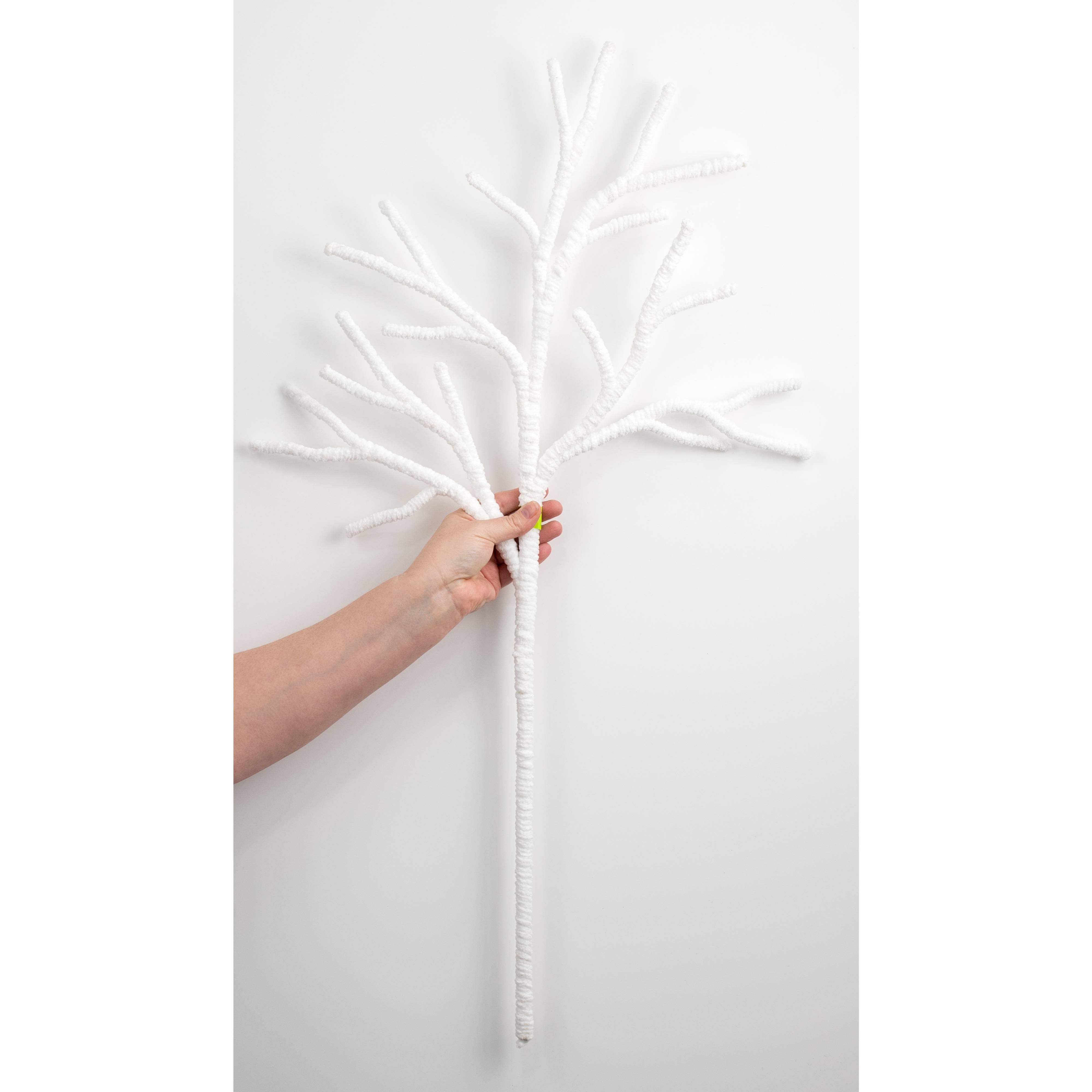 31" Chenille Wrapped Branch: White detail photo 3