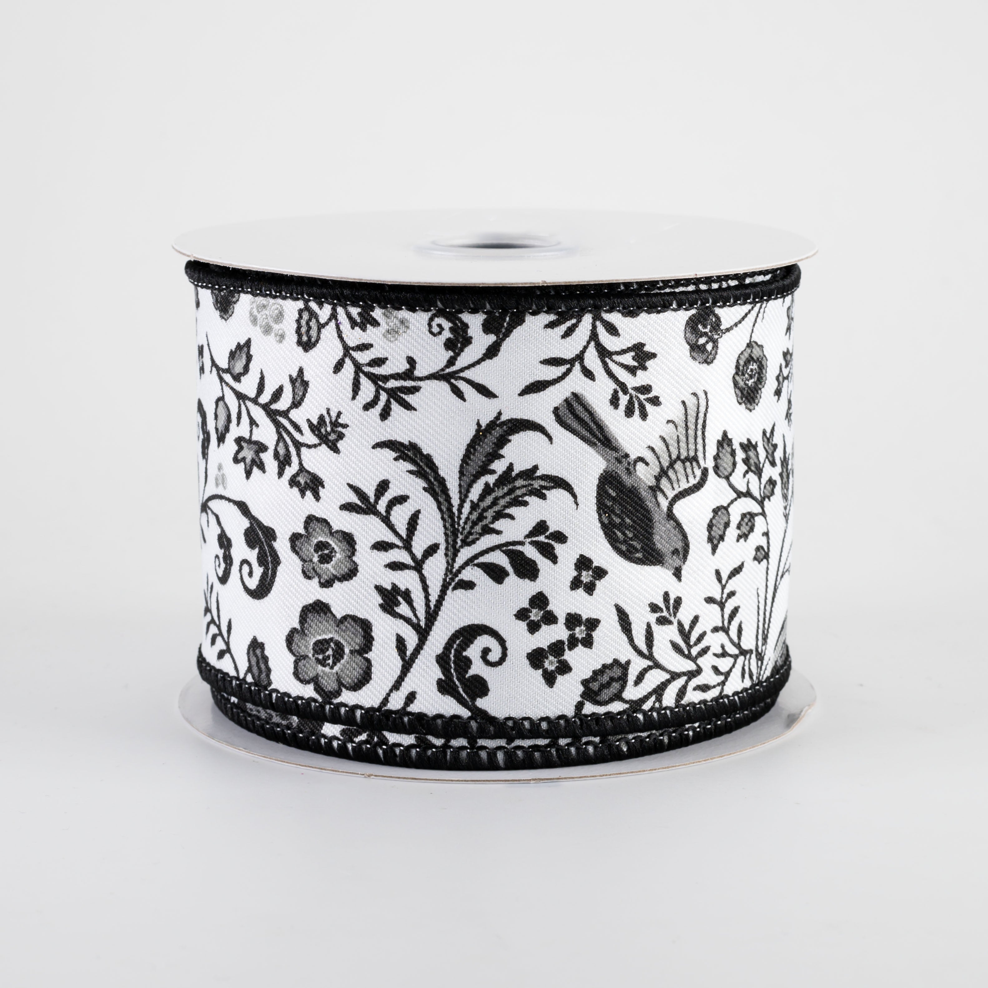 2.5" Chinoiserie Floral Ribbon: Black & White (10 Yards) Item Number: RGF1577X6