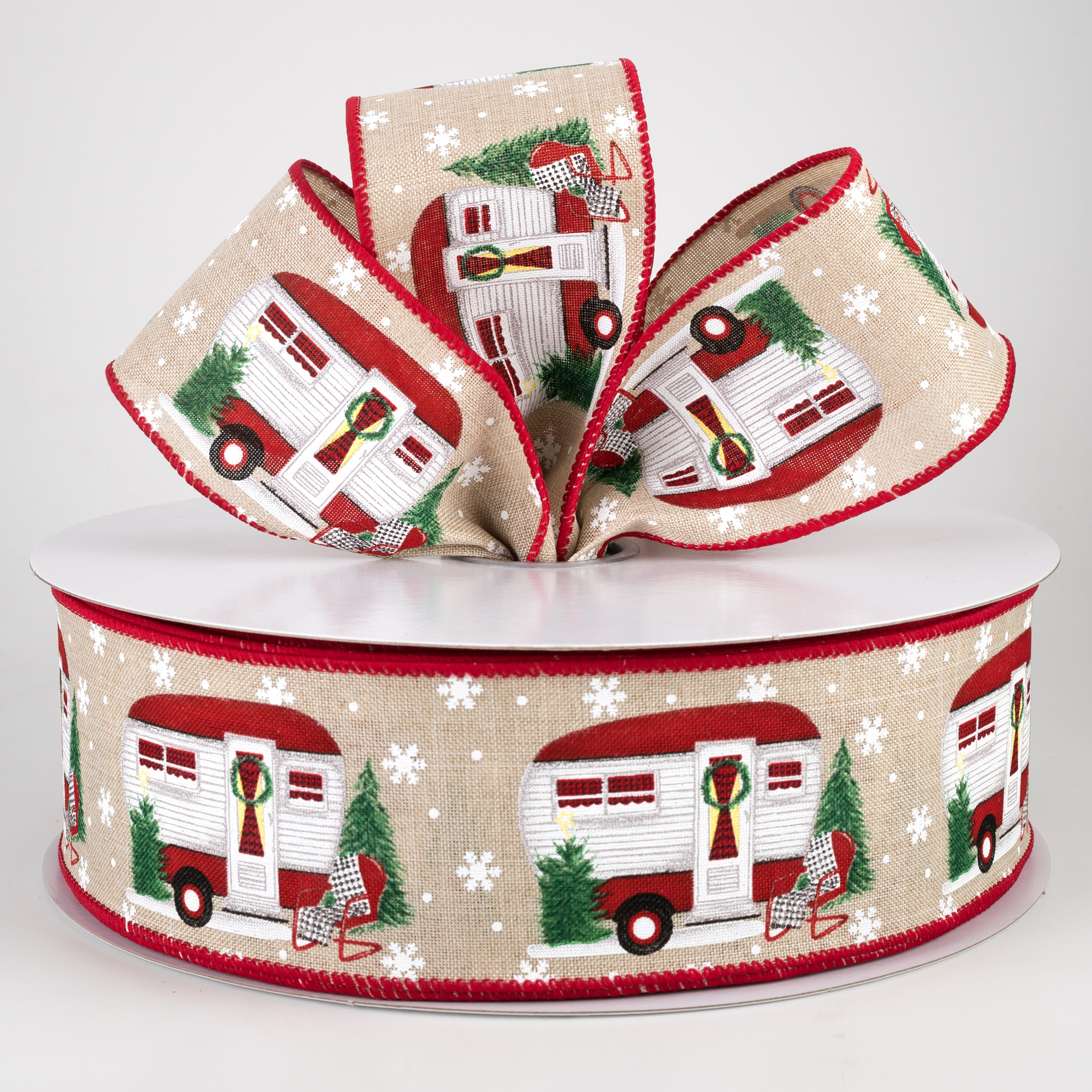 2.5" Christmas Camper Ribbon (50 Yards) Lifestyle Photo