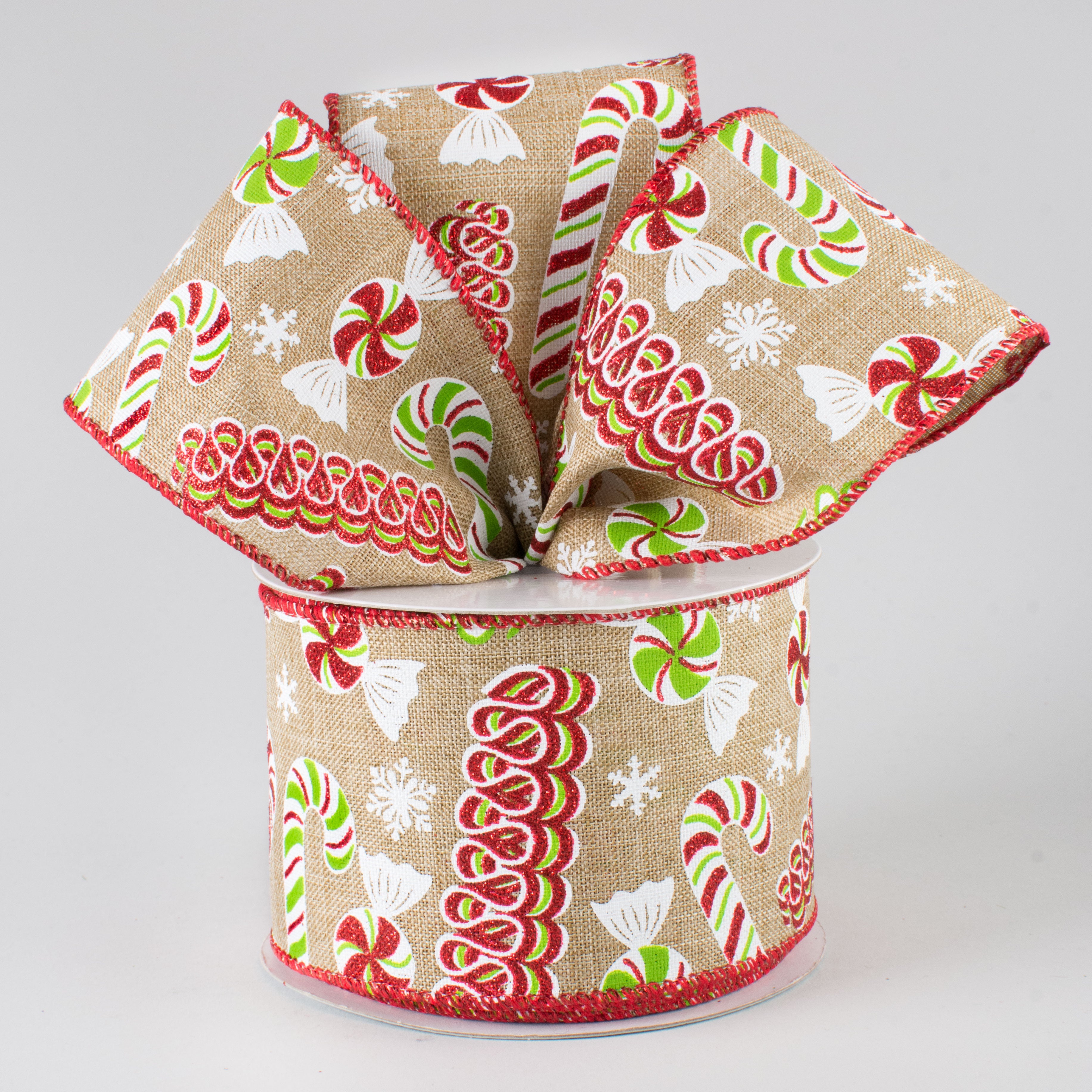 2.5" Christmas Candy Ribbon: Light Beige (10 Yards) Lifestyle Photo