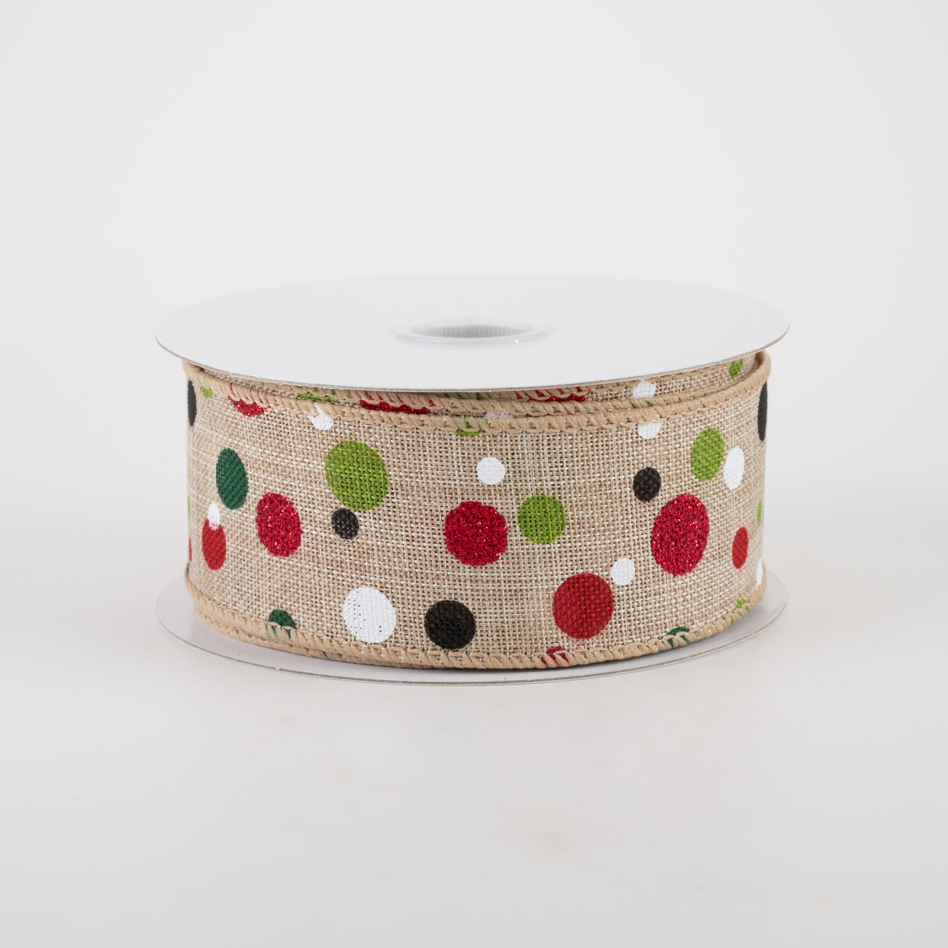 1.5" Christmas Dots Ribbon: Natural (10 Yards)