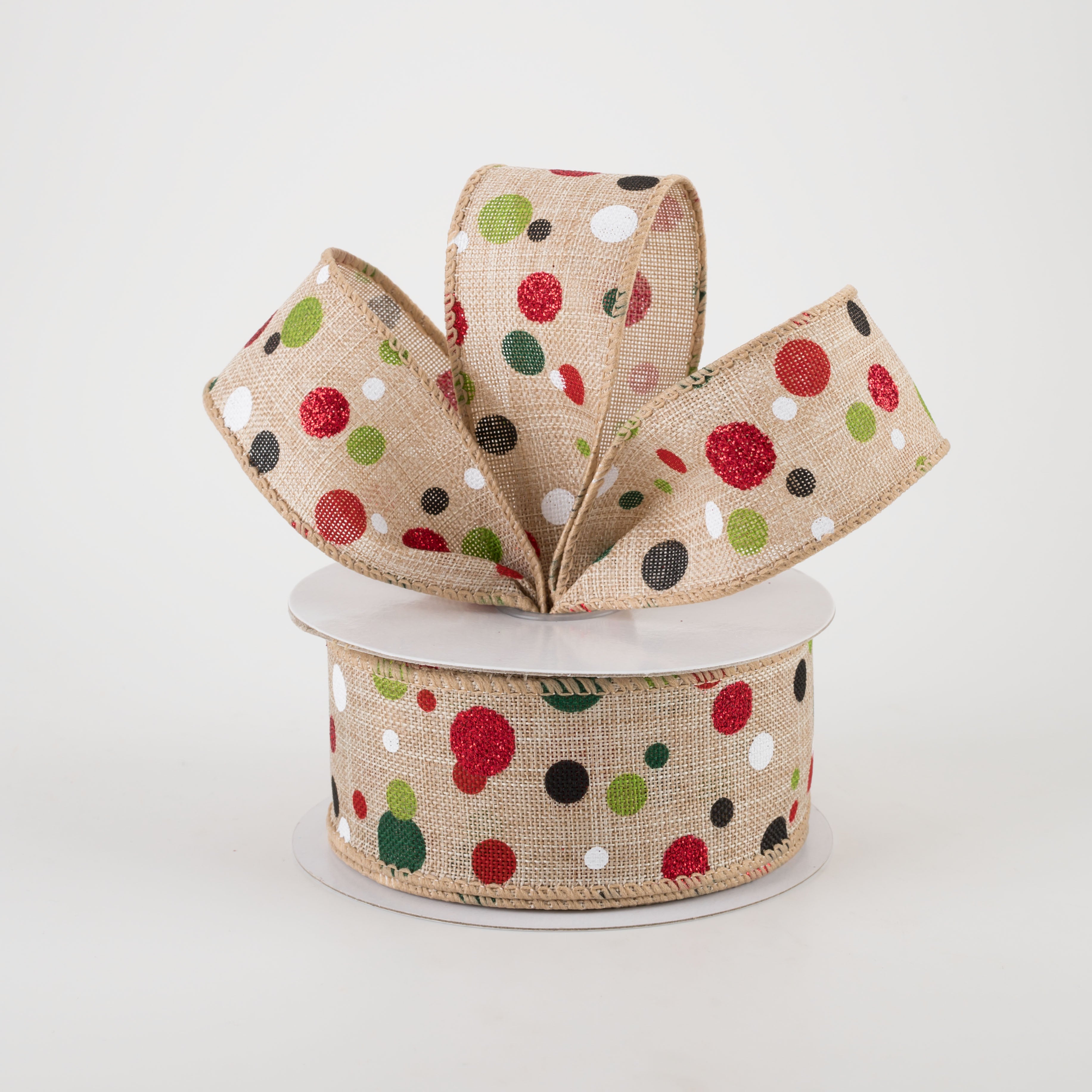 1.5" Christmas Dots Ribbon: Natural (10 Yards) Lifestyle Photo