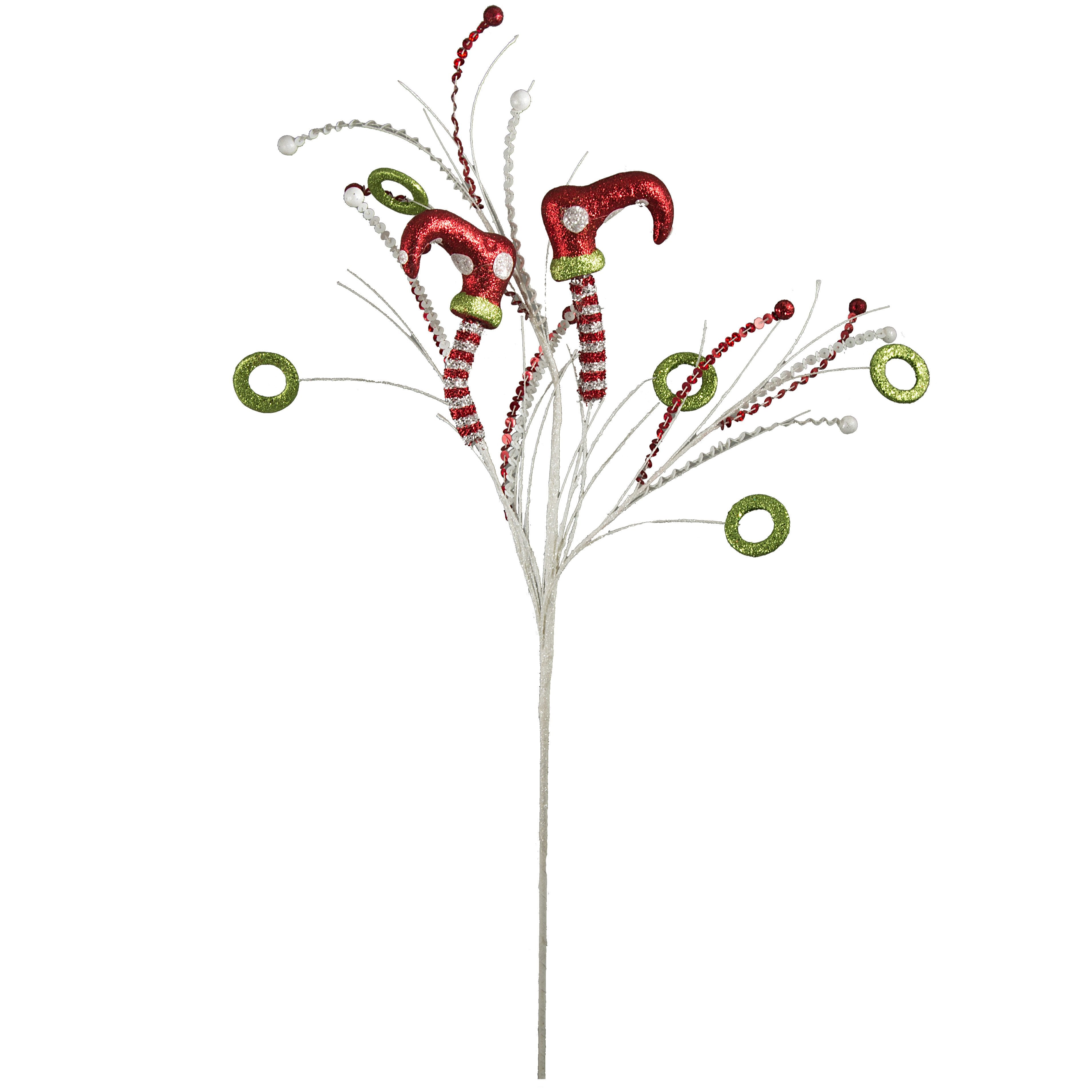 34" Christmas Elf Leg Spray: Metallic Red, White & Lime Item Number: 82550RWG