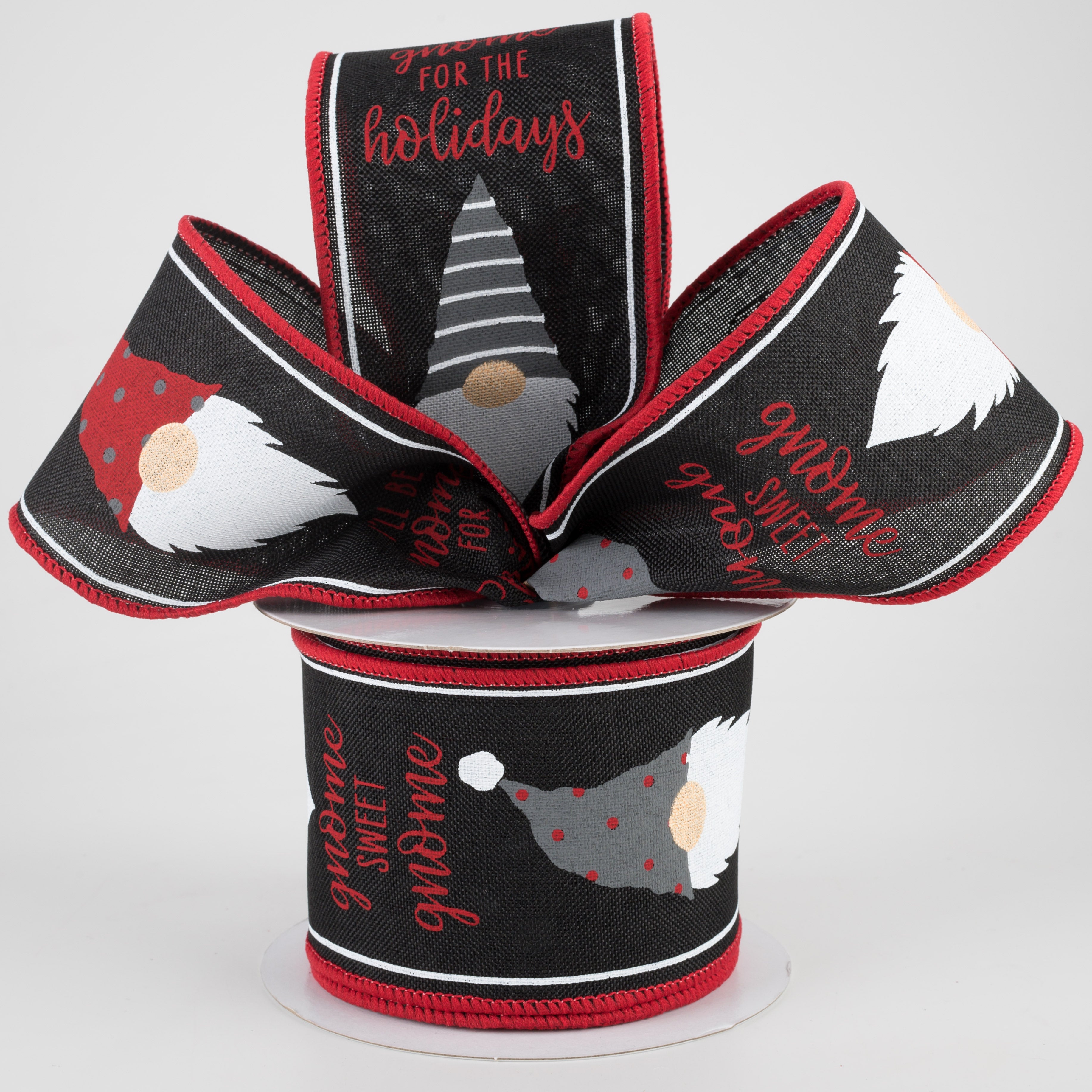 2.5" Christmas Gnome Heads Ribbon: Black (10 Yards) Lifestyle Photo