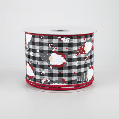 2.5" Christmas Gnomes Check Ribbon: Black & White (10 Yards)