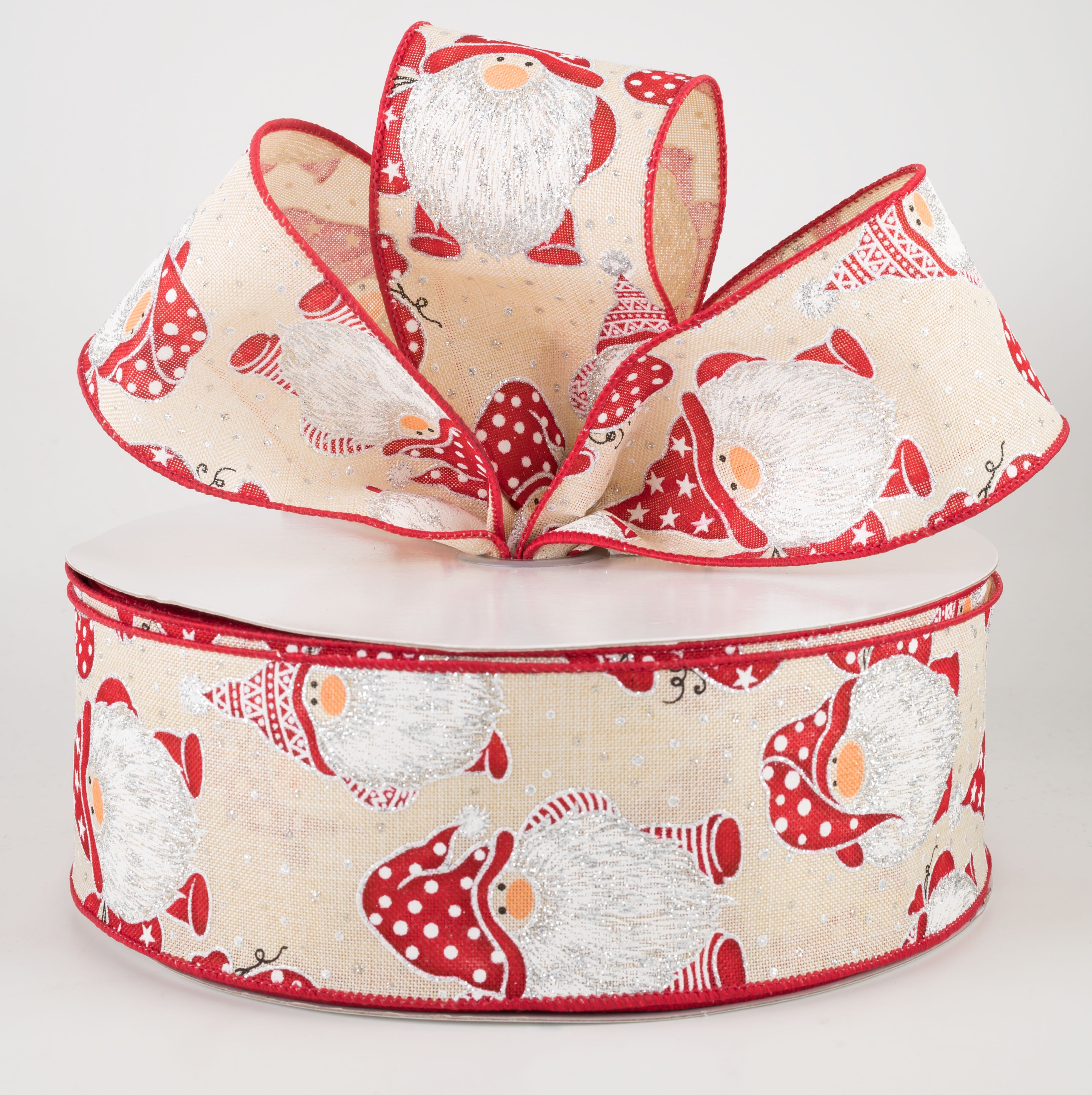 2.5" Christmas Gnomes Ribbon: Cream (50 Yards) Lifestyle Photo