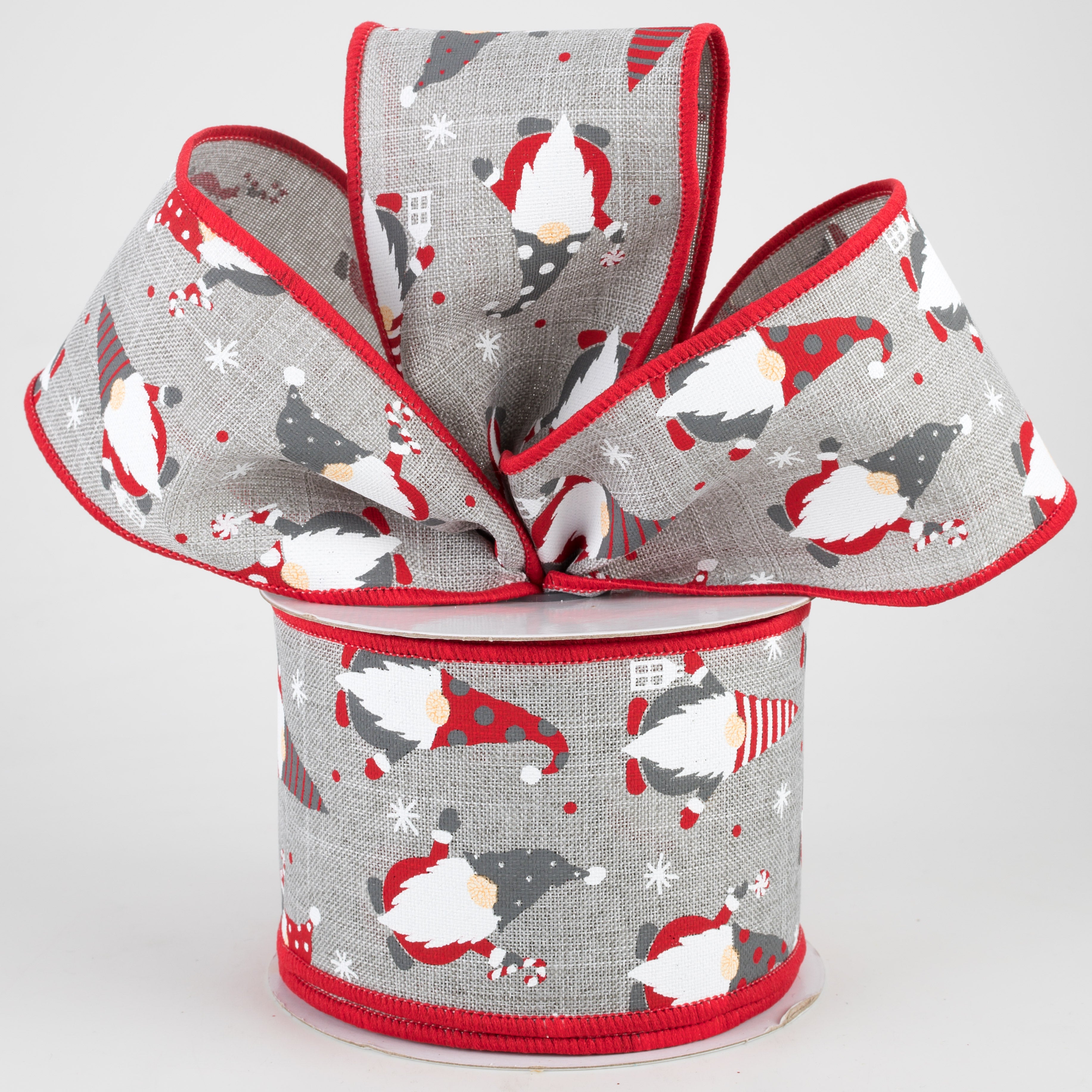 2.5" Christmas Gnomes Ribbon: Light Grey (10 Yards) Lifestyle Photo