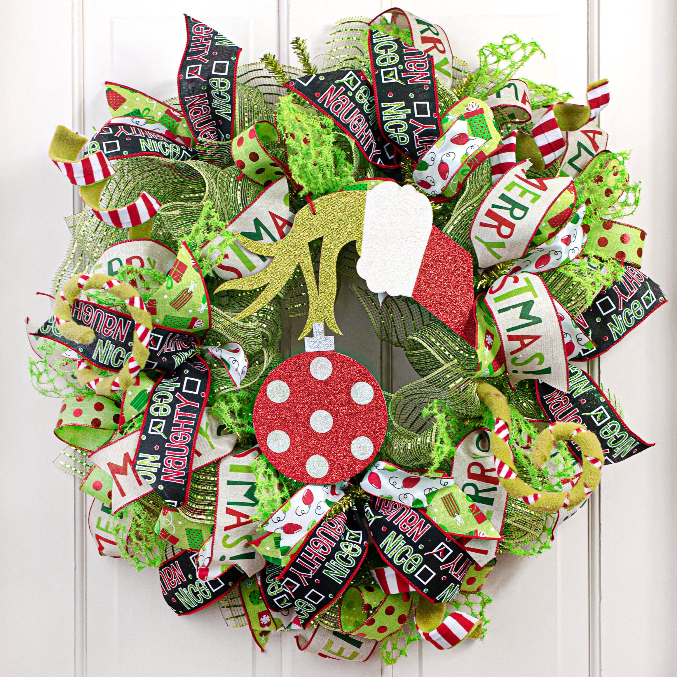 12" Christmas Green Monster Hand & Ball Ornament detail photo 5