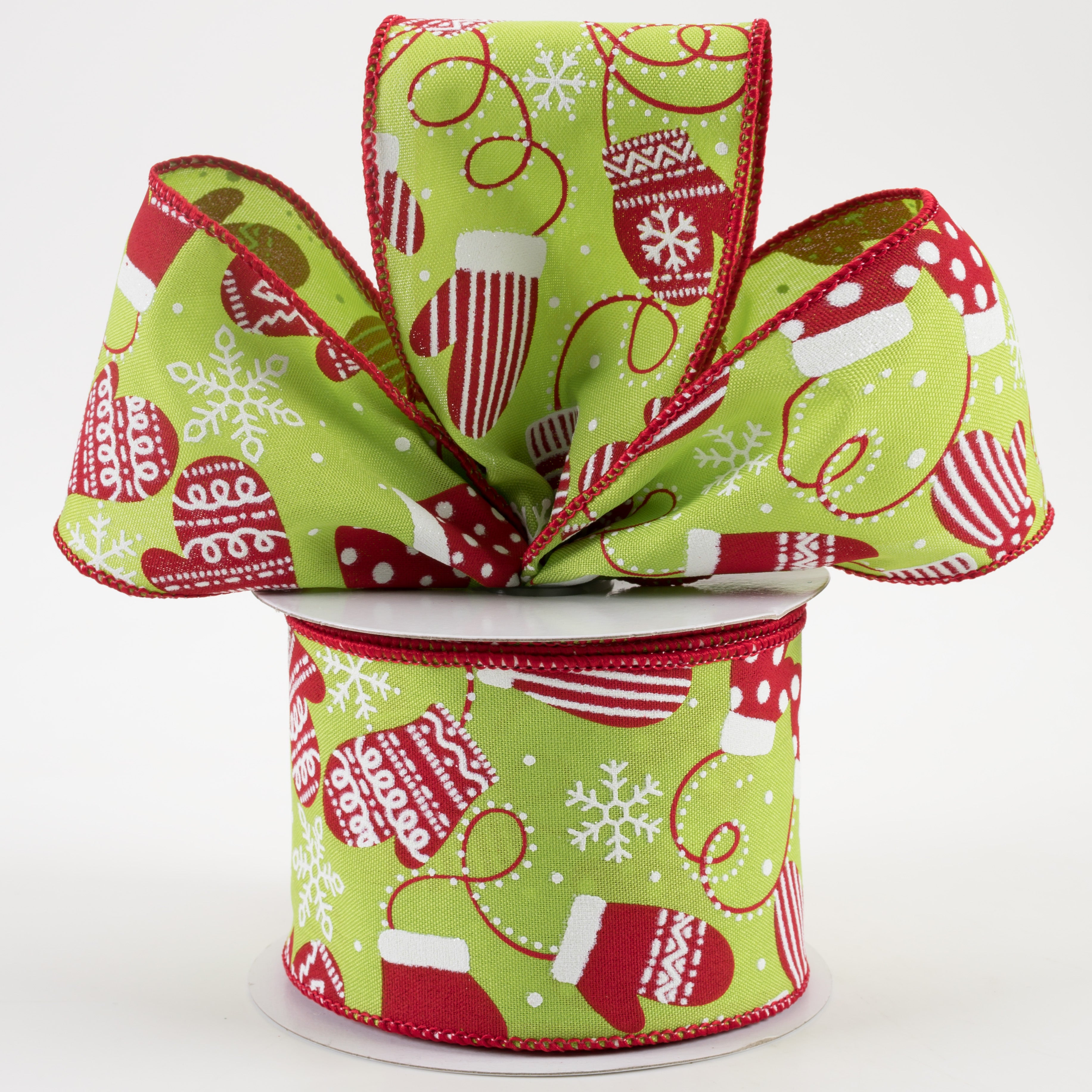 2.5" Christmas Mittens Ribbon: Lime & Red (10 Yards) Lifestyle Photo