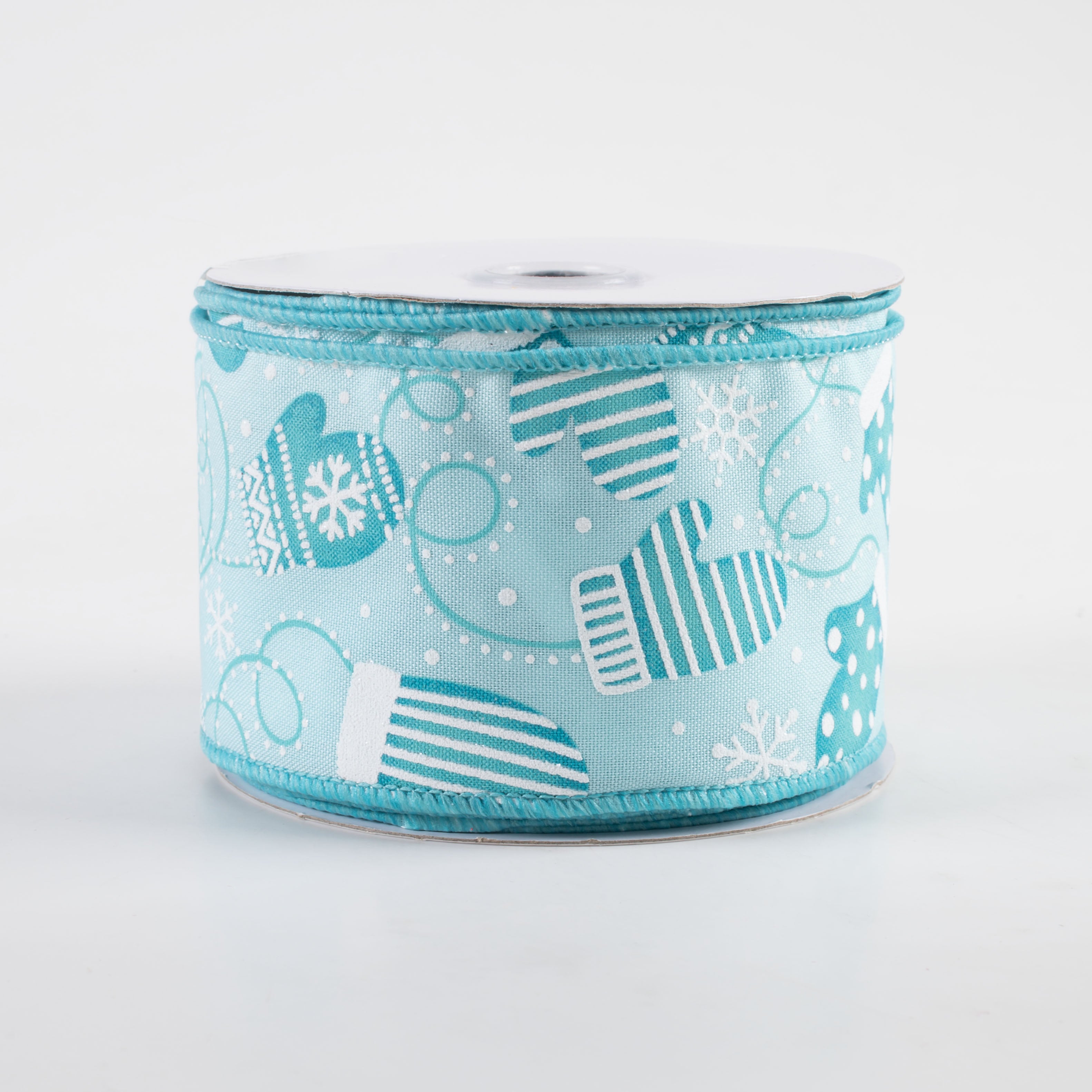 2.5" Christmas Mittens Ribbon: Soft Turquoise & Ice Blue (10 Yards)