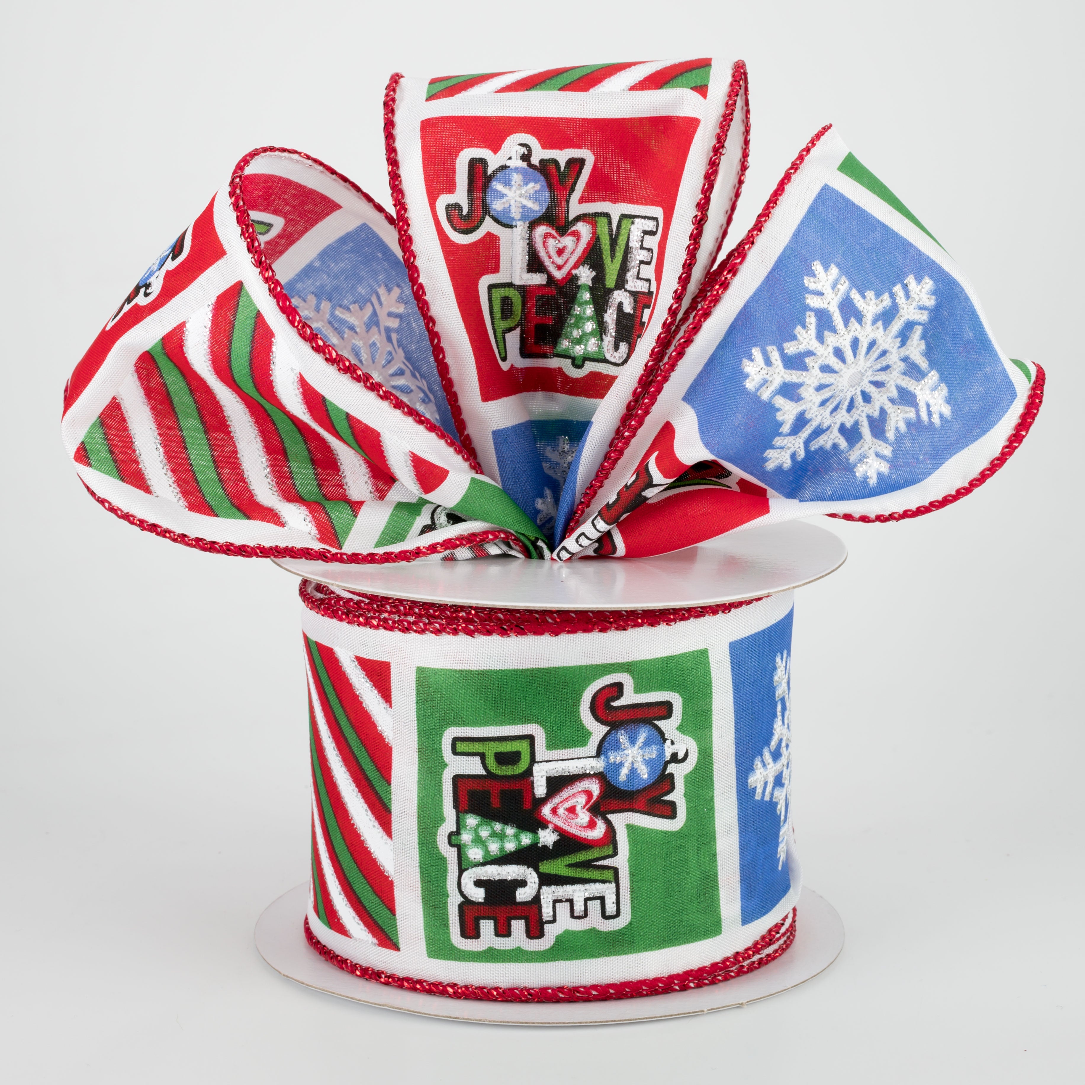 2.5" Christmas Patterned Squares Ribbon (10 Yards) Lifestyle Photo