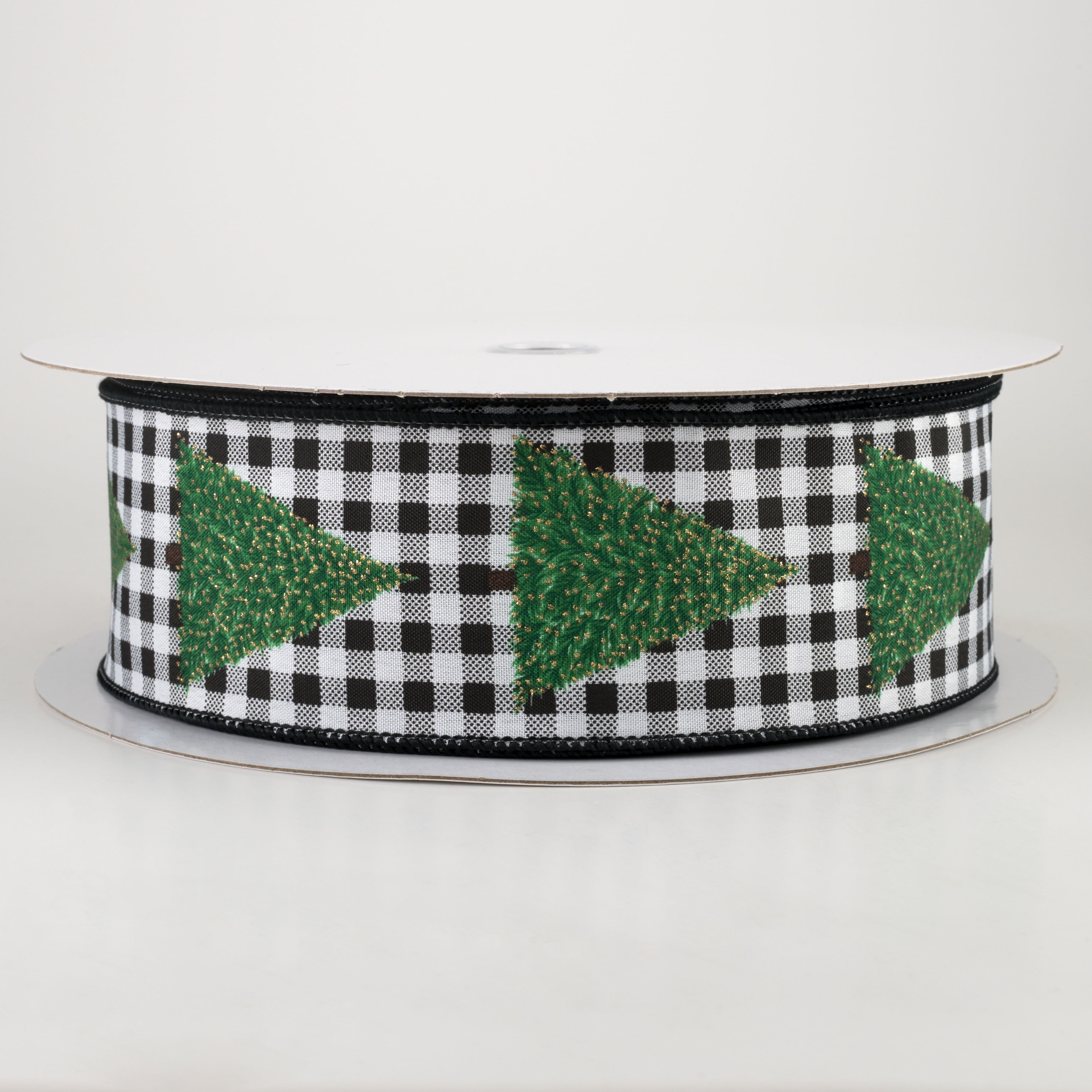 2.5" Christmas Tree Gingham Check Ribbon: Black & White (50 Yards)