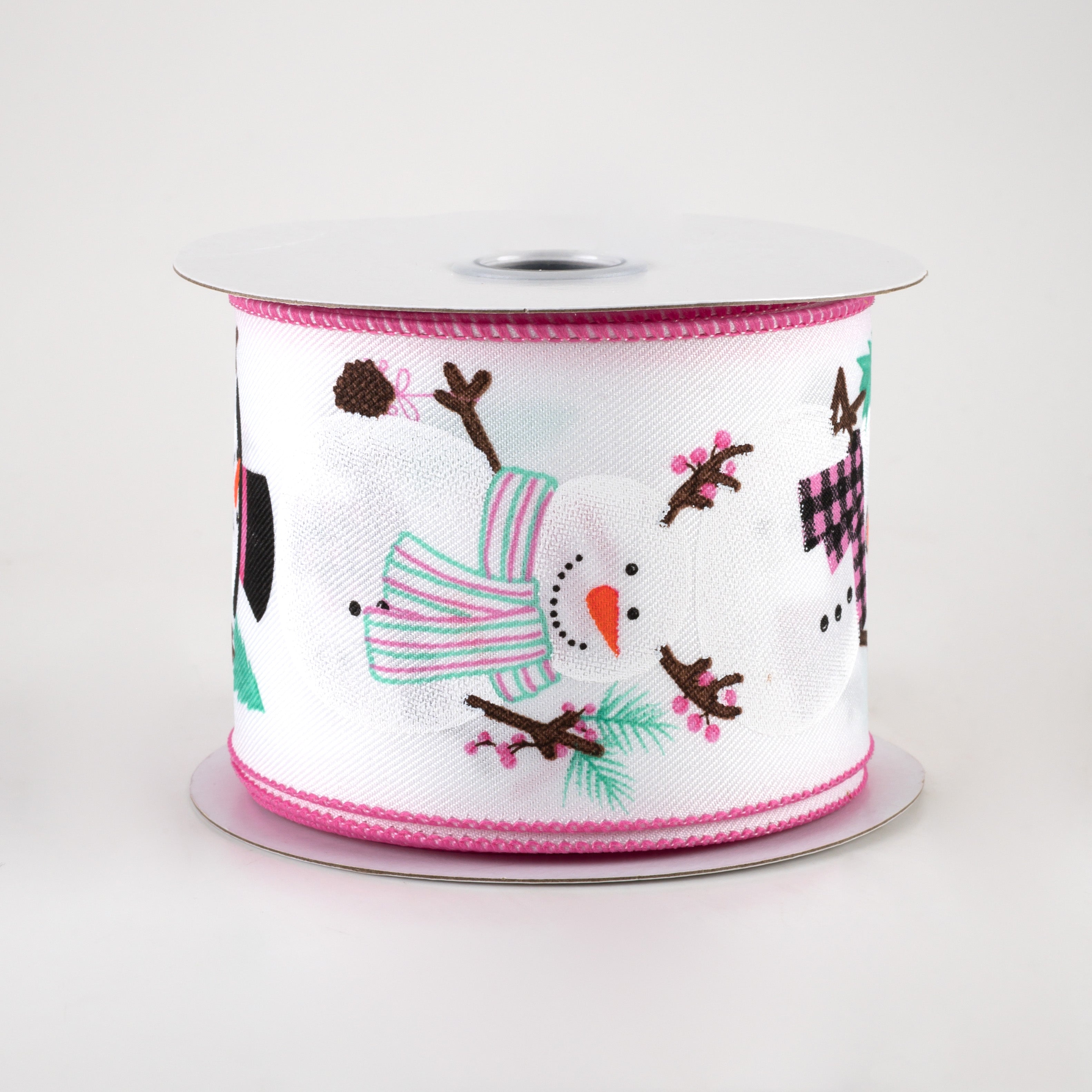 2.5" Chubby Snowman Ribbon: White, Pink, Mint (10 Yards)