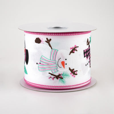 2.5" Chubby Snowman Ribbon: White, Pink, Mint (10 Yards)
