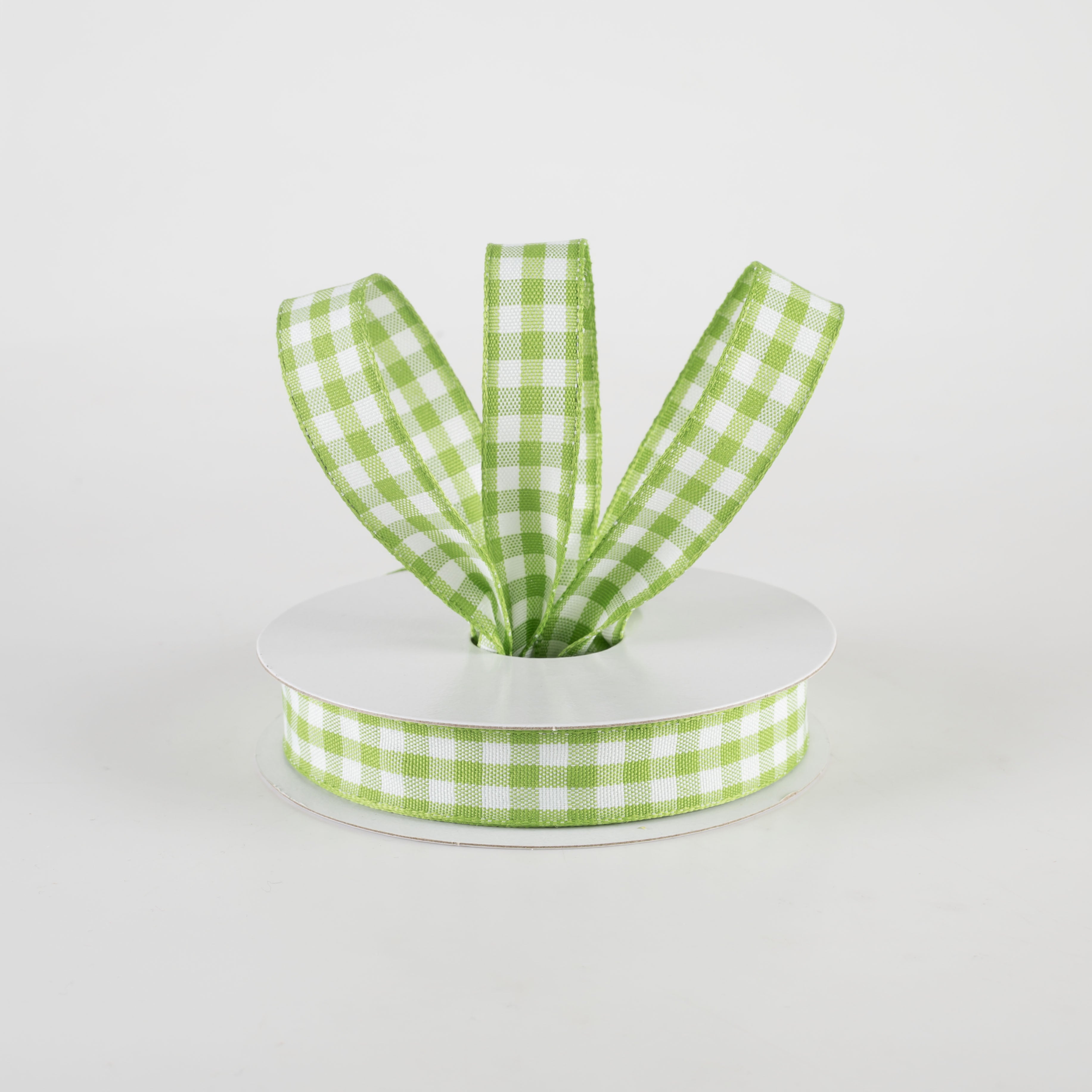 5/8" Classic Check Ribbon: Lime Green & White (10 Yards) Lifestyle Photo