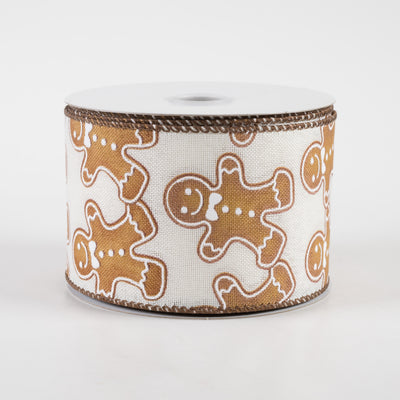2.5" Classic Gingerbread Men Linen Ribbon: Ivory (10 Yards)
