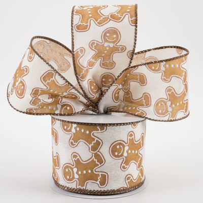2.5" Classic Gingerbread Men Linen Ribbon: Ivory (10 Yards) Lifestyle Photo