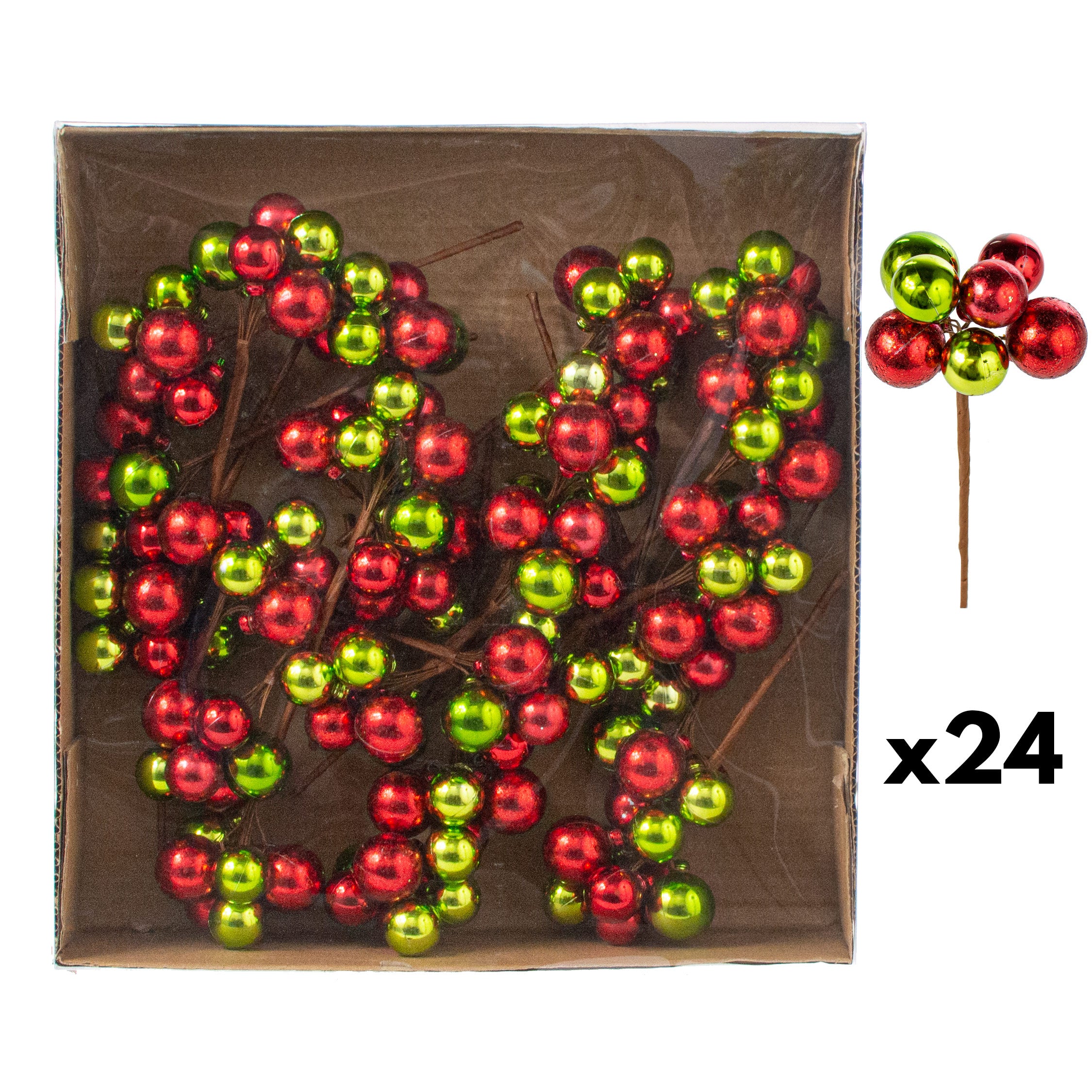7" Cluster Plastic Ball Picks: Red & Green (24) Item Number: 173120