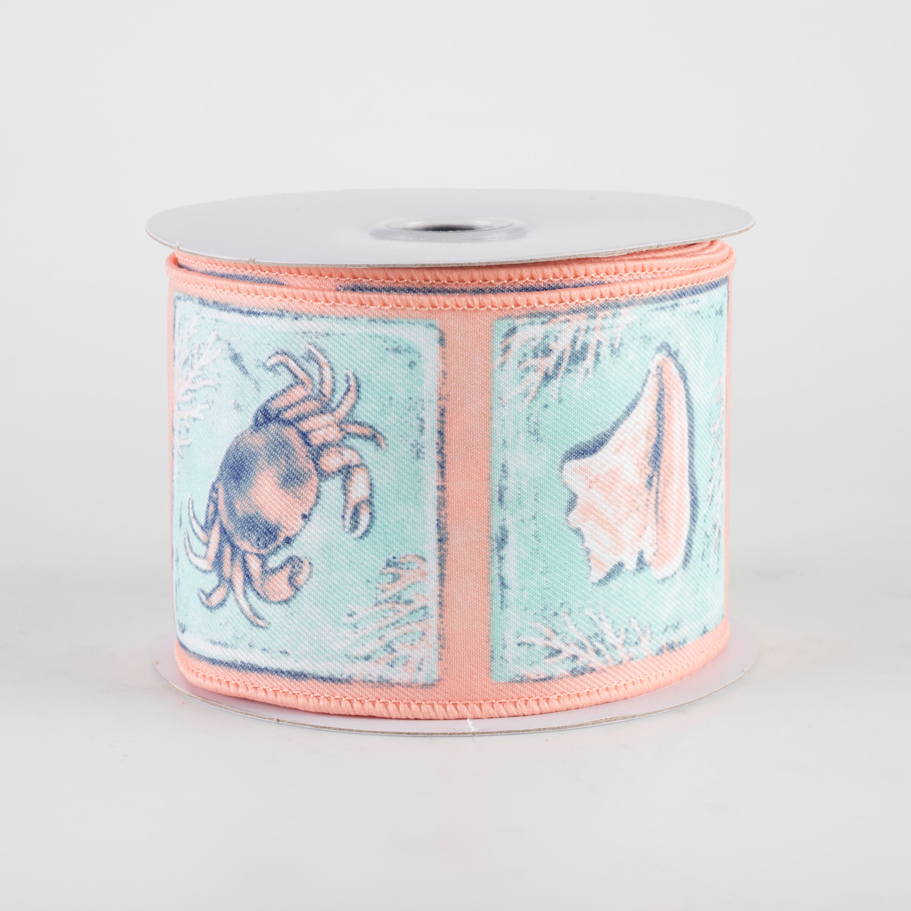 2.5" Coastal Blocks Ribbon: Turquoise on Coral (10 Yards)