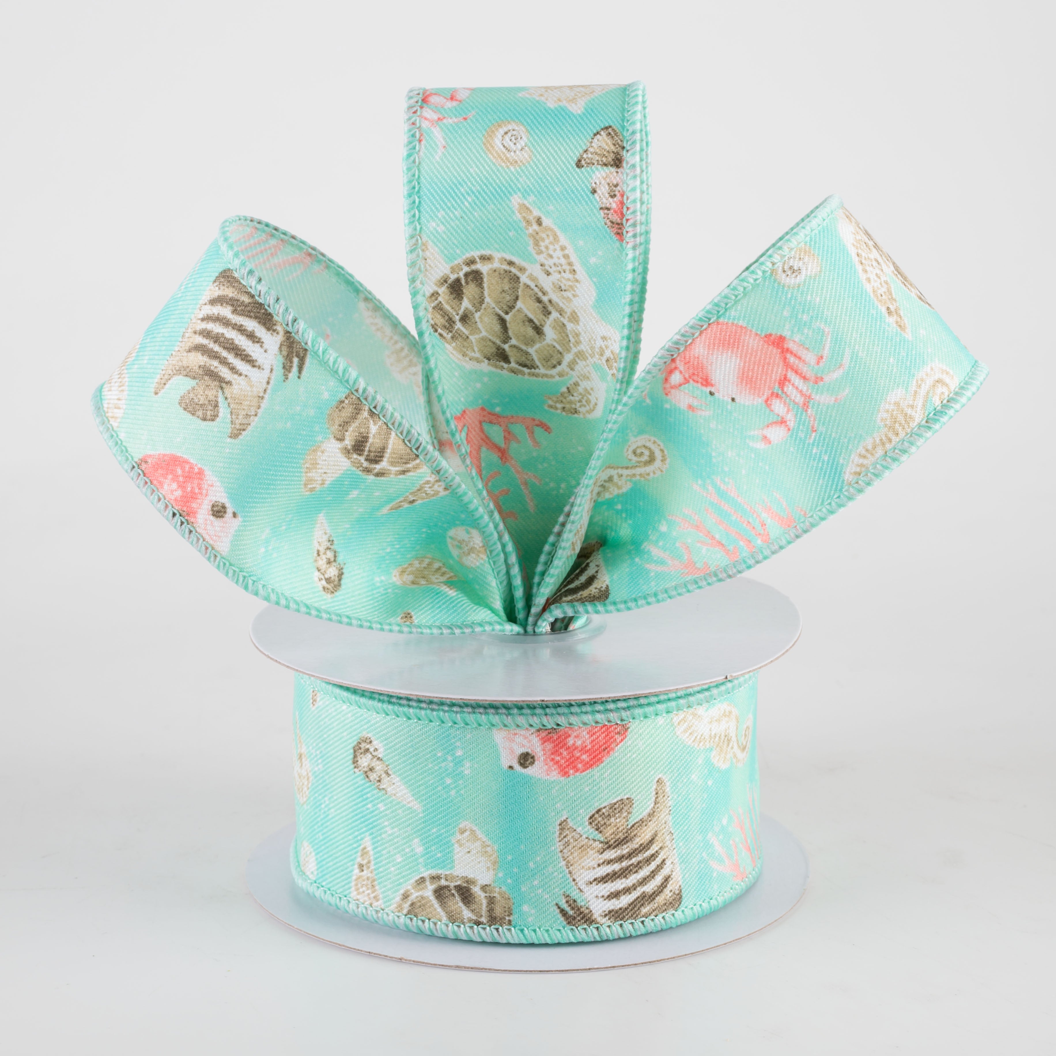 1.5" Coastal Ocean Life Ribbon: Seafoam Blue Green (10 Yards) Lifestyle Photo