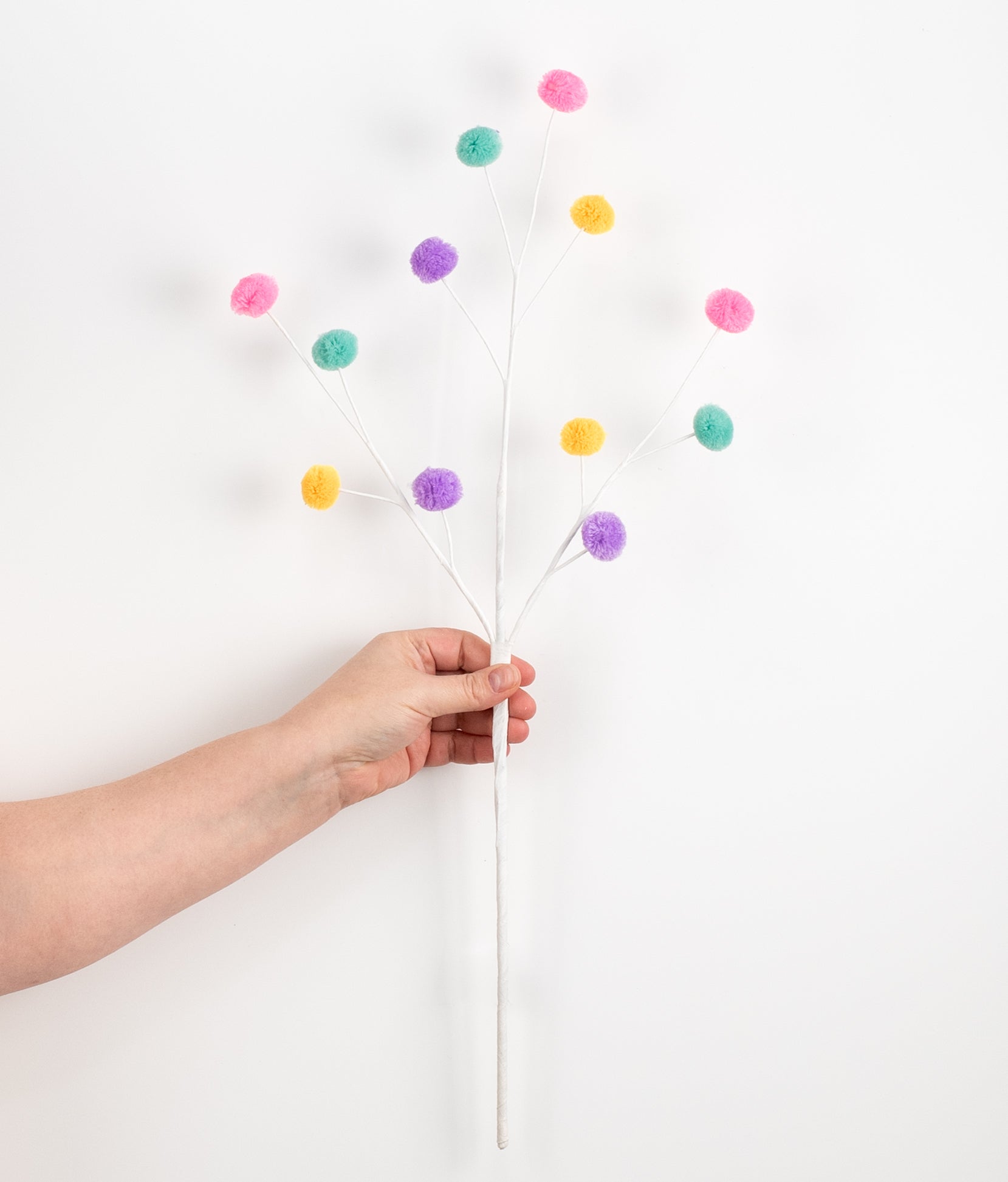23" 4-Color Pom Pom Spray: Light Teal, Pink, Yellow, Lavender detail photo 3