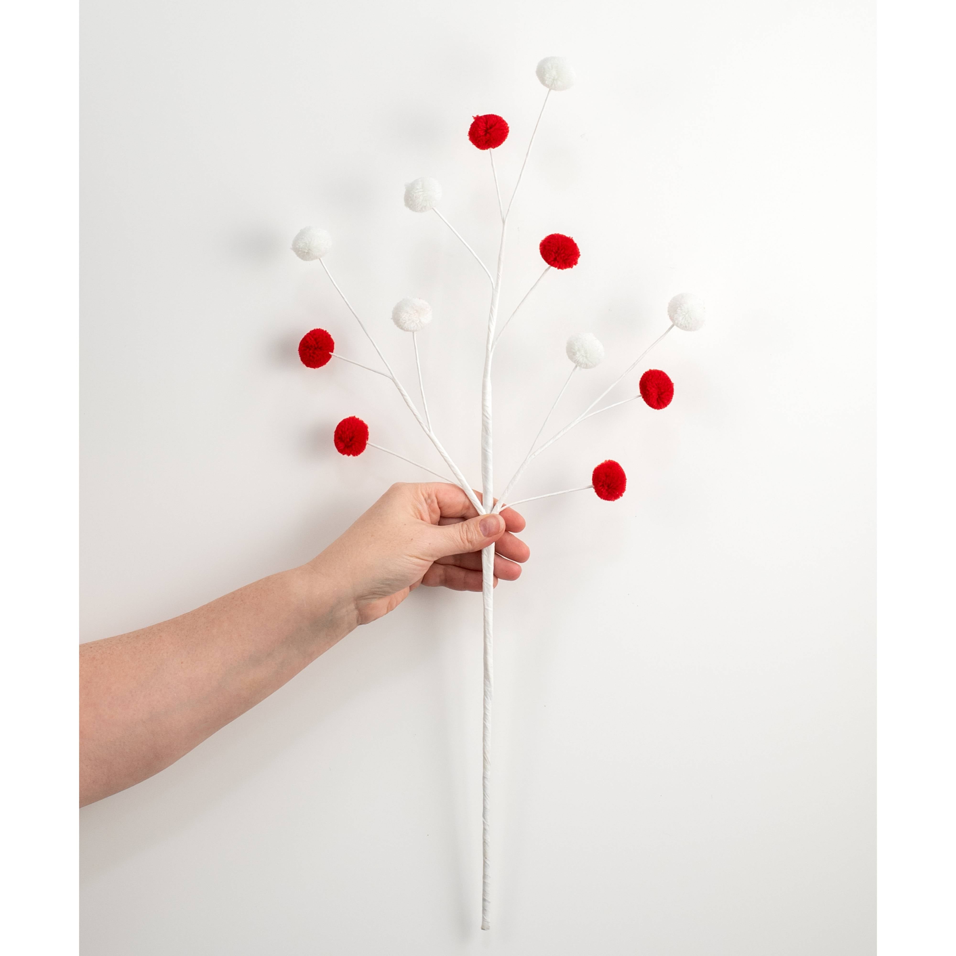 23" 2-Color Pom Pom Spray: Red & White detail photo 3