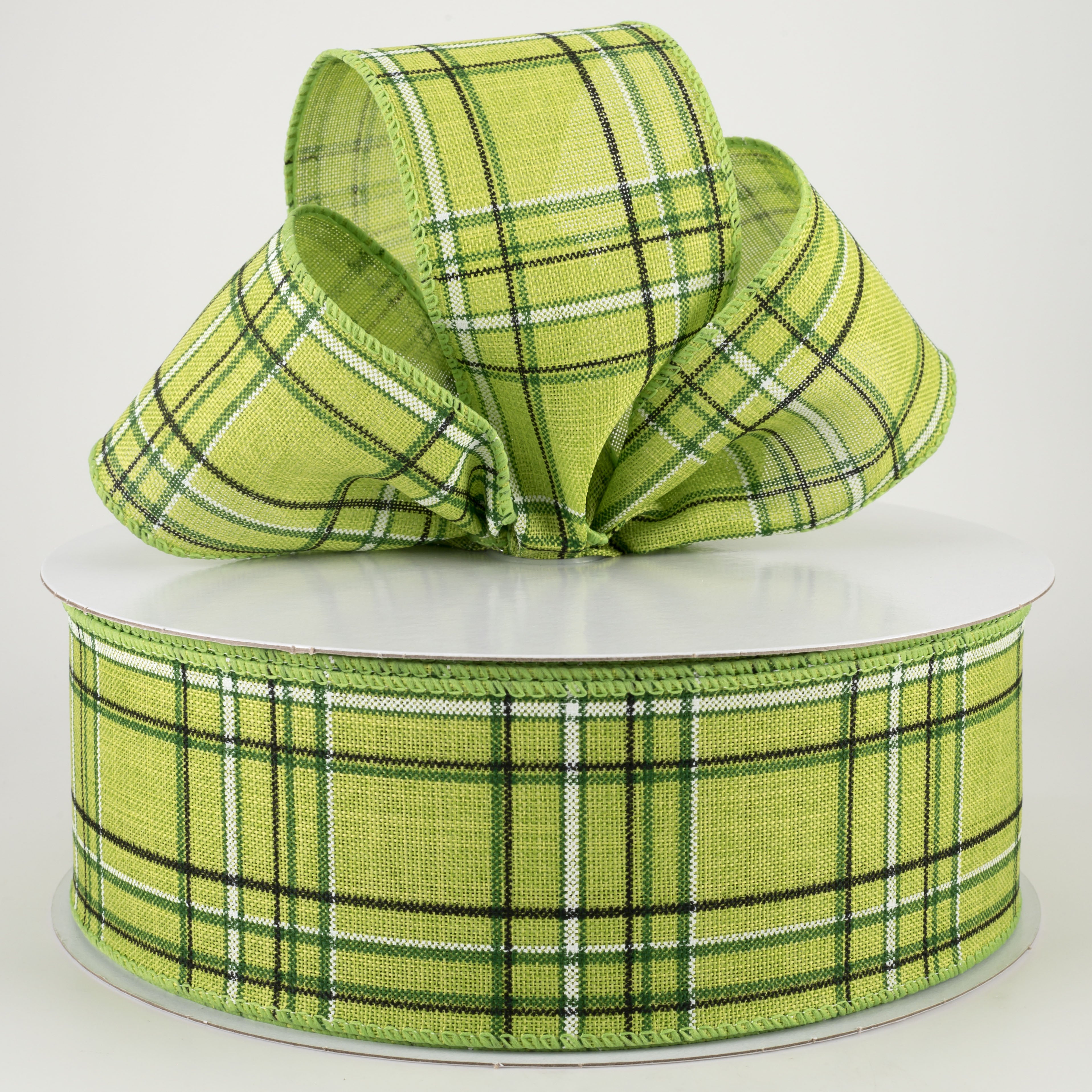 2.5" Cornelia Plaid Ribbon: Green, White & Black (50 Yards) Lifestyle Photo