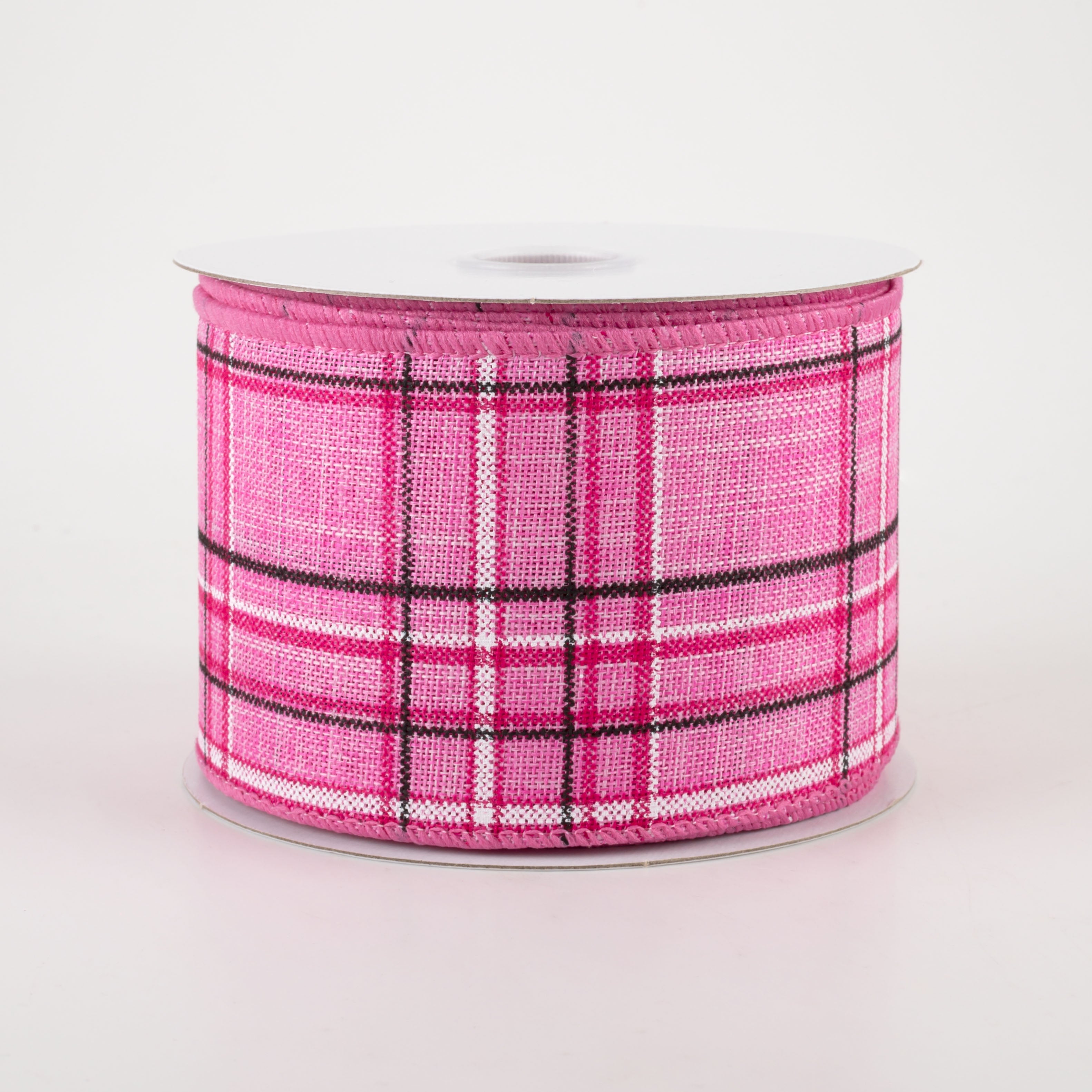 2.5" Cornelia Plaid Ribbon: Pink, Black & White (10 Yards)