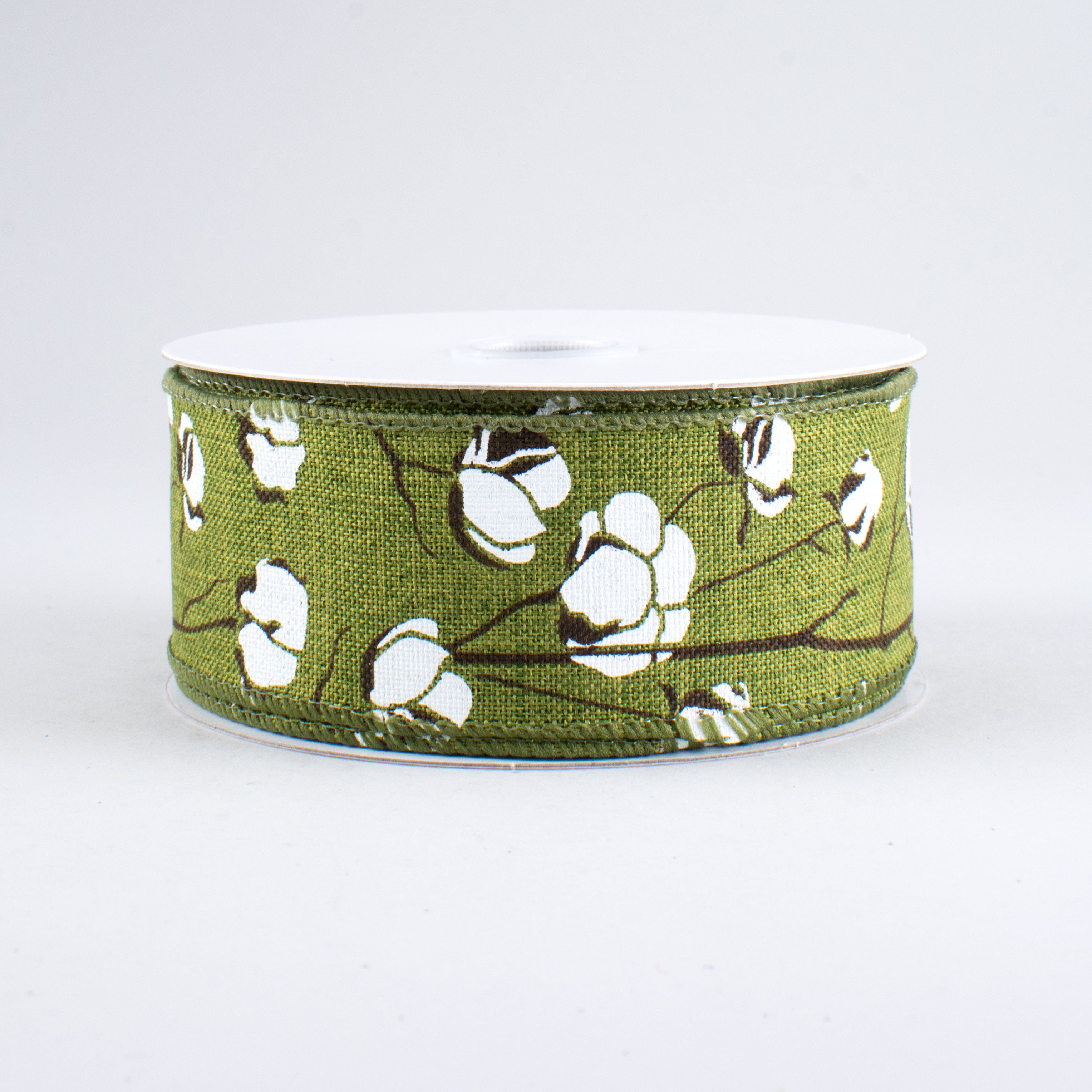 1.5" Cotton Boll Ribbon: Moss Green (10 Yards)