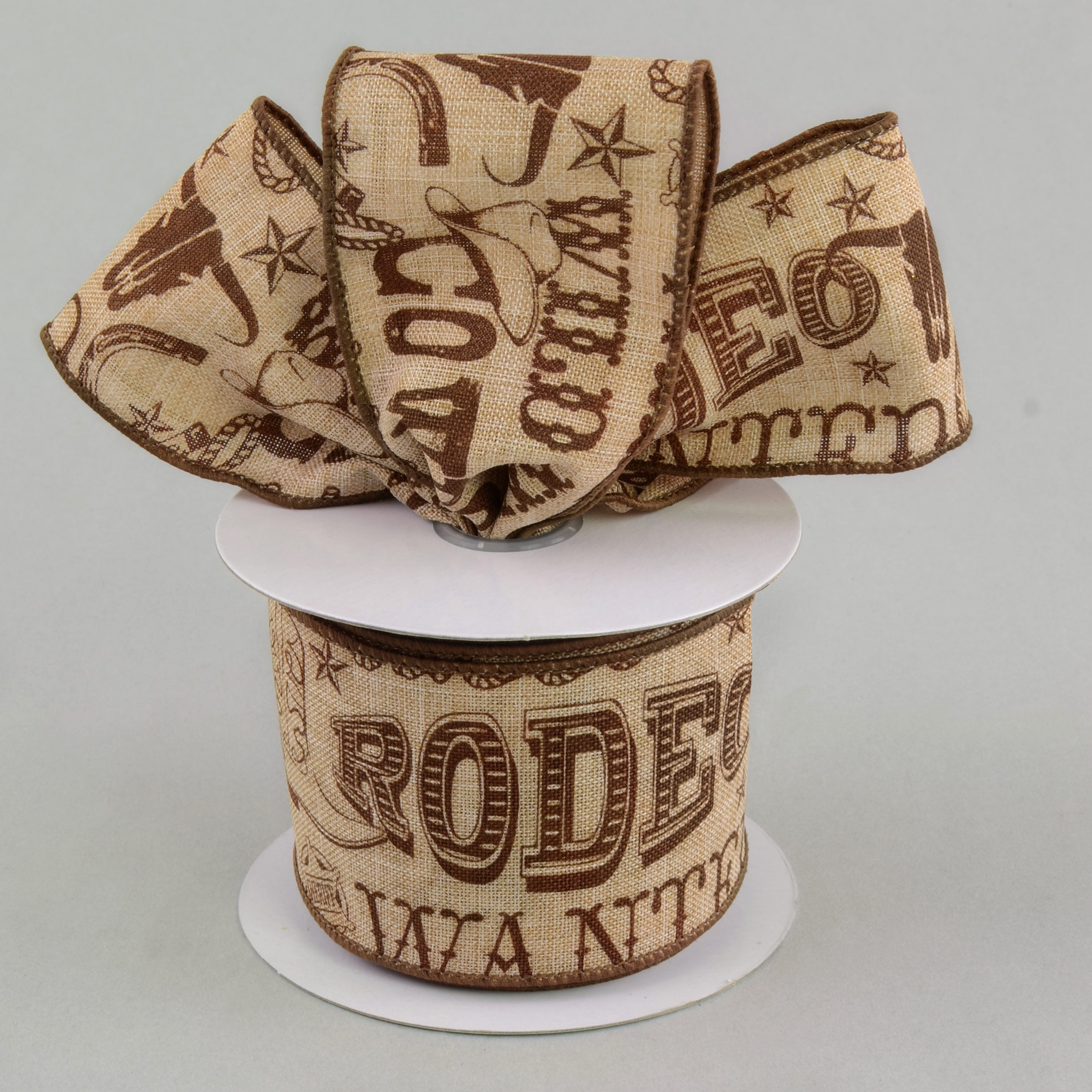 2.5" Cowboy Western Ribbon: Tan & Brown (10 Yards) Lifestyle Photo