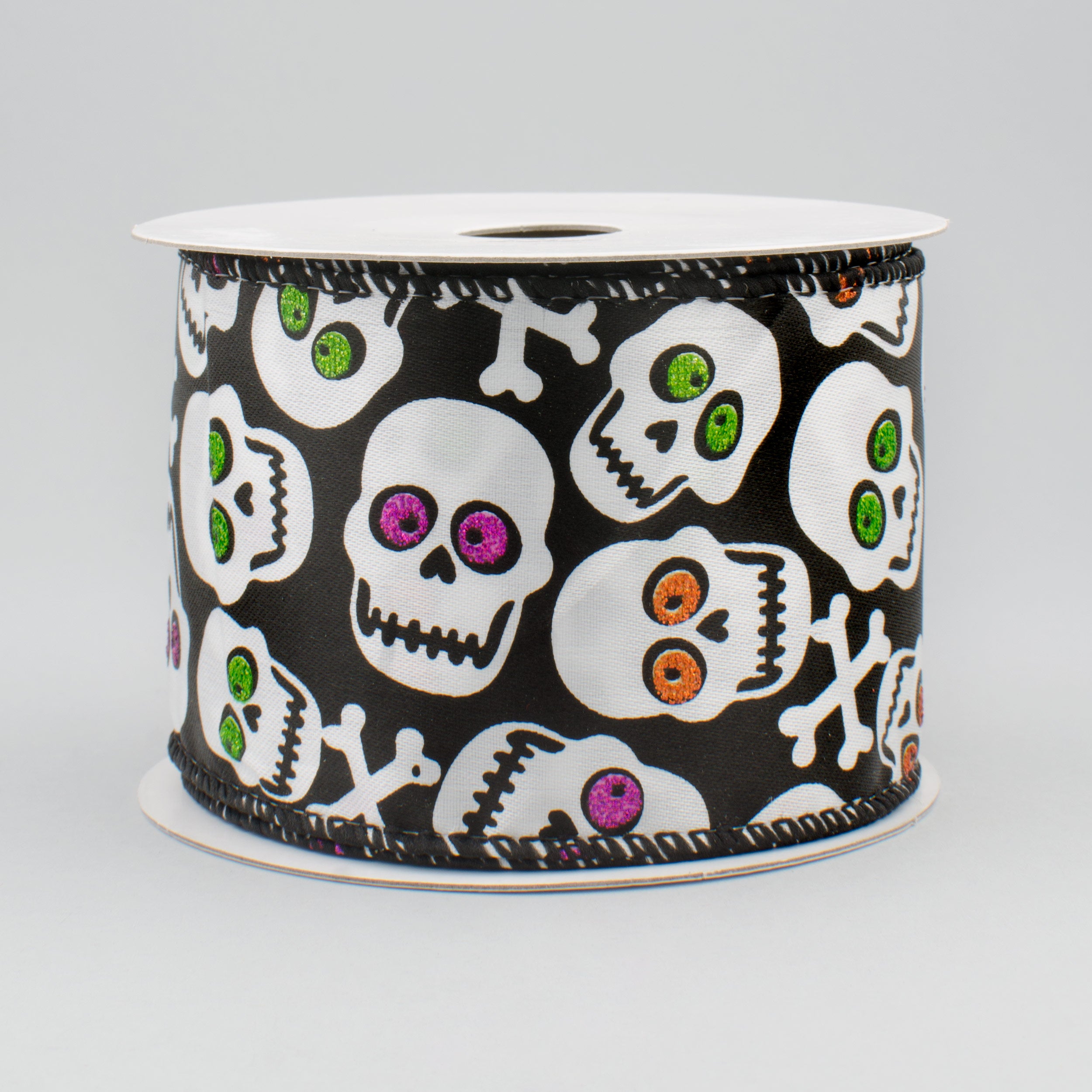 2.5" Crazy Halloween Skull Ribbon (10 Yards) Item Number: 92517W-001-40F