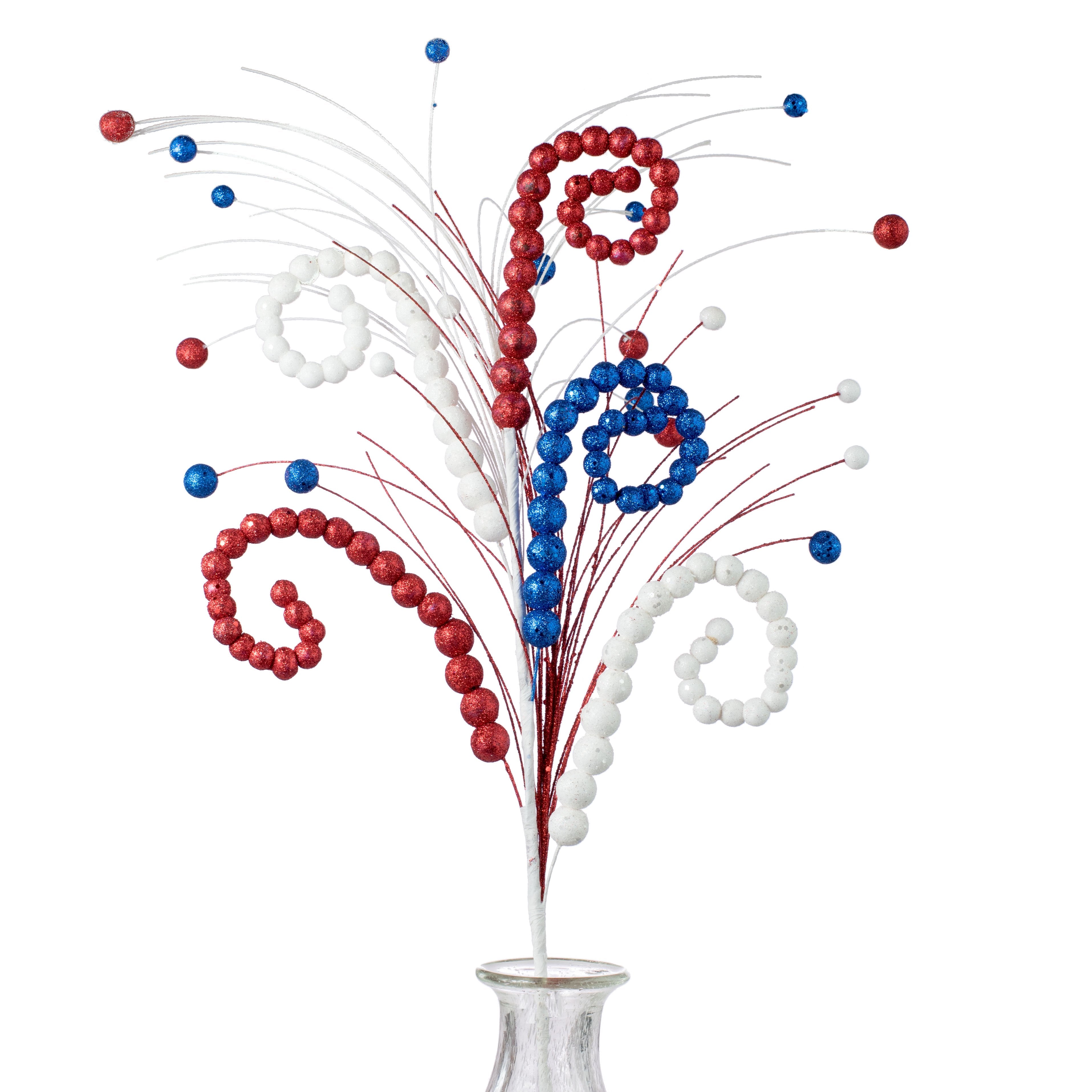 34" Curly Ball Spray: Red, White, Blue Item Number: 74075RWB