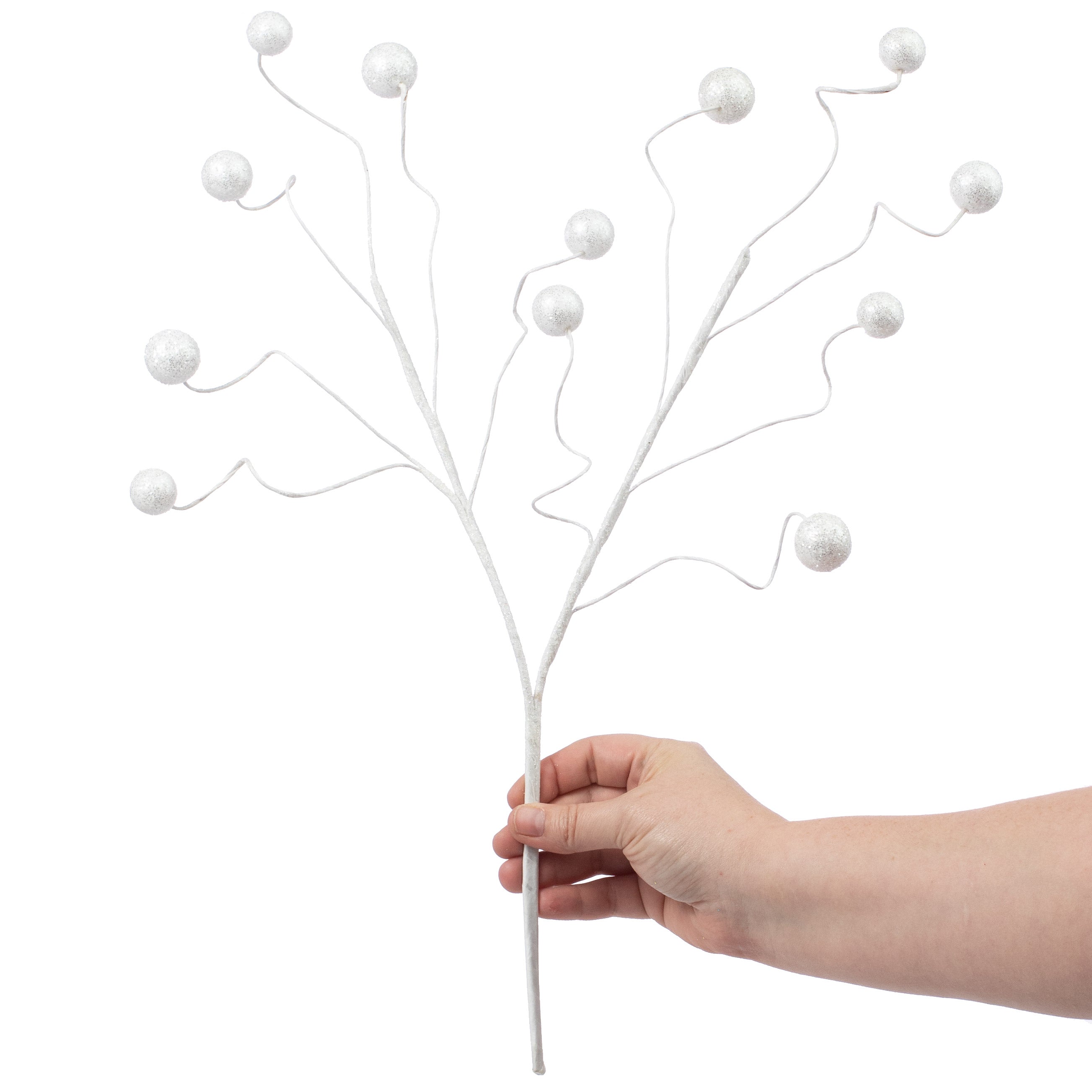19" Curly Glitter Ball Spray: White & Silver Lifestyle Photo