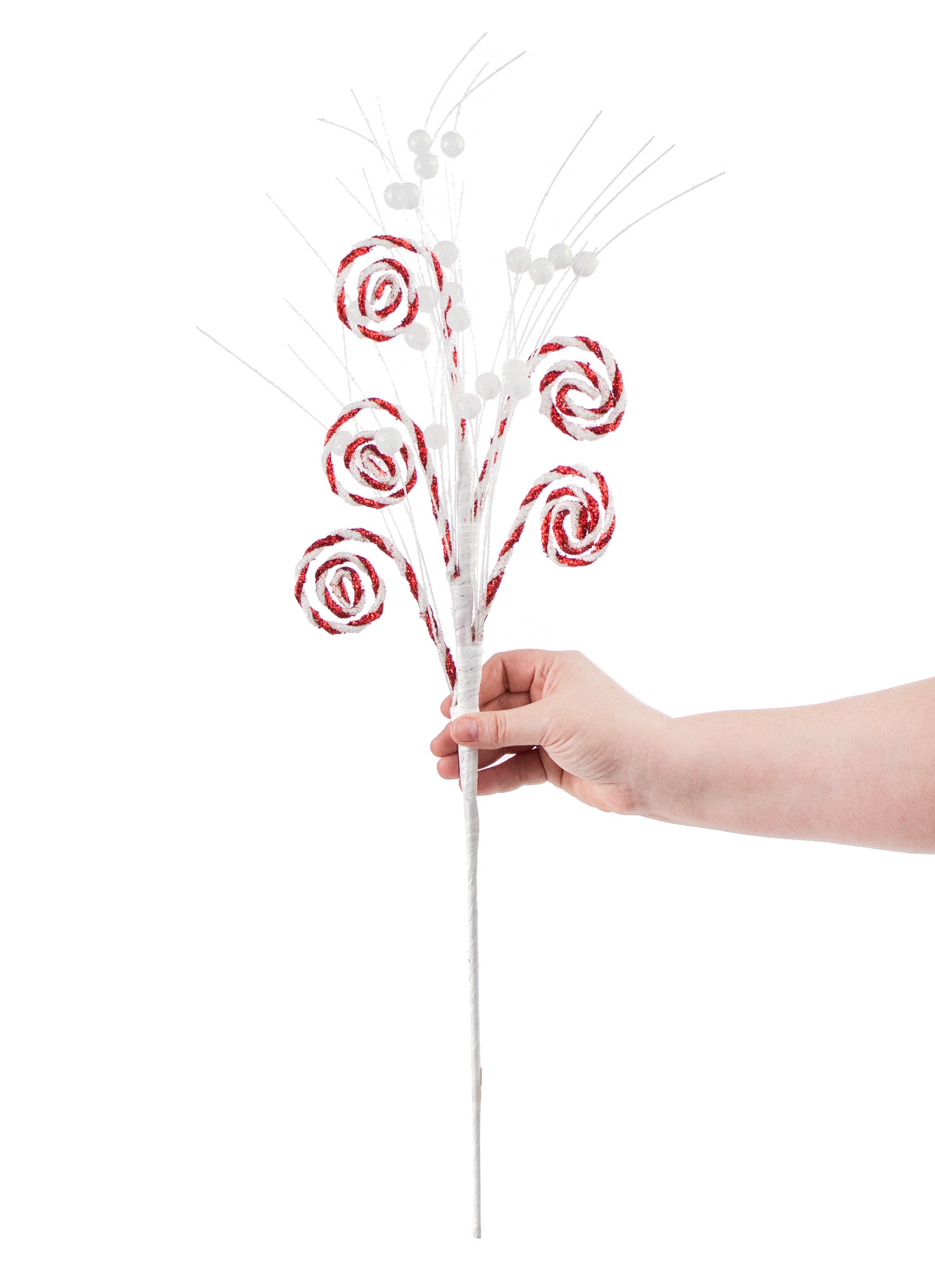 28" Curly Grass Spray: Red & White detail photo 3