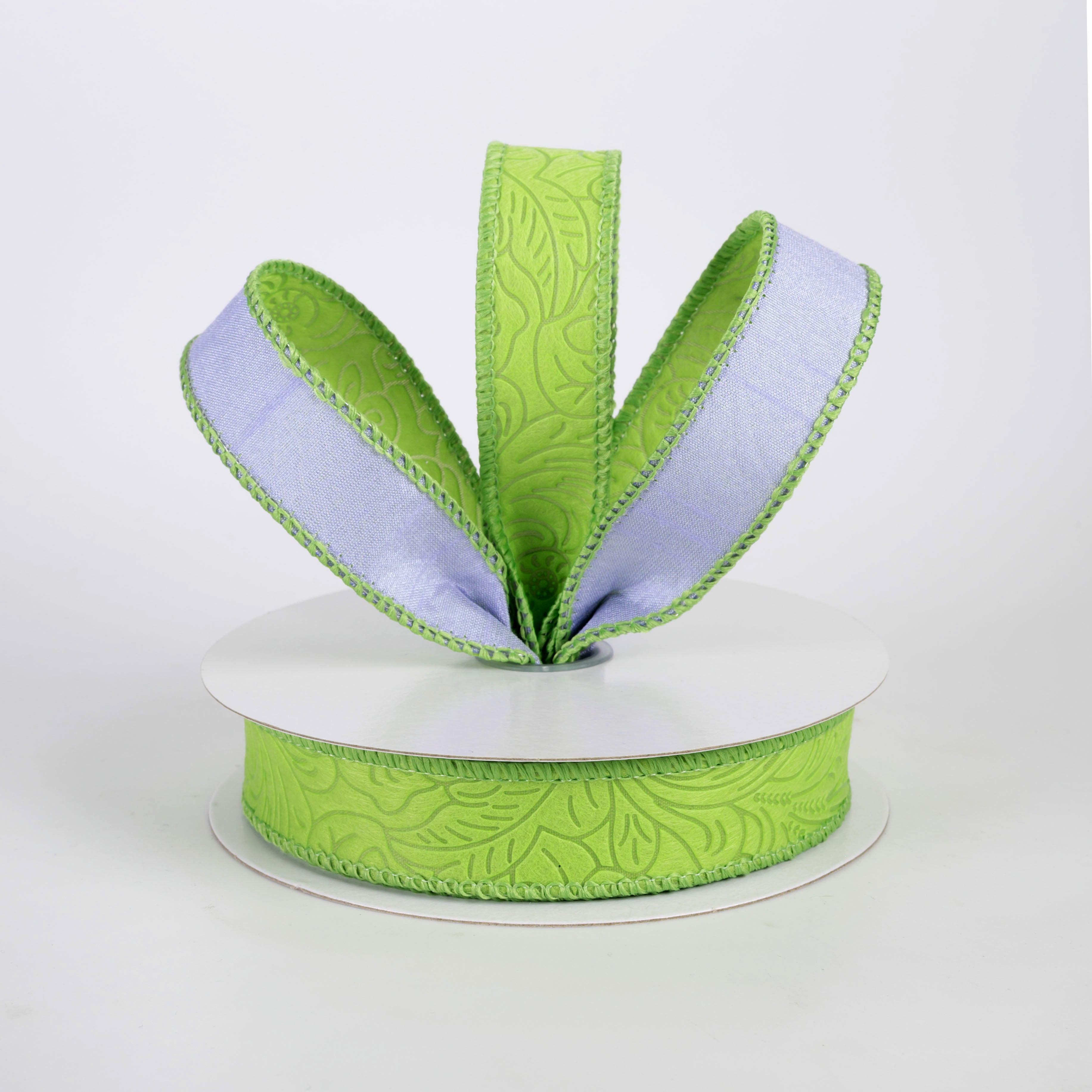 7/8" Double Sided Flower Breeze & Dupioni Ribbon: Lime & Lavender (10 Yards)
