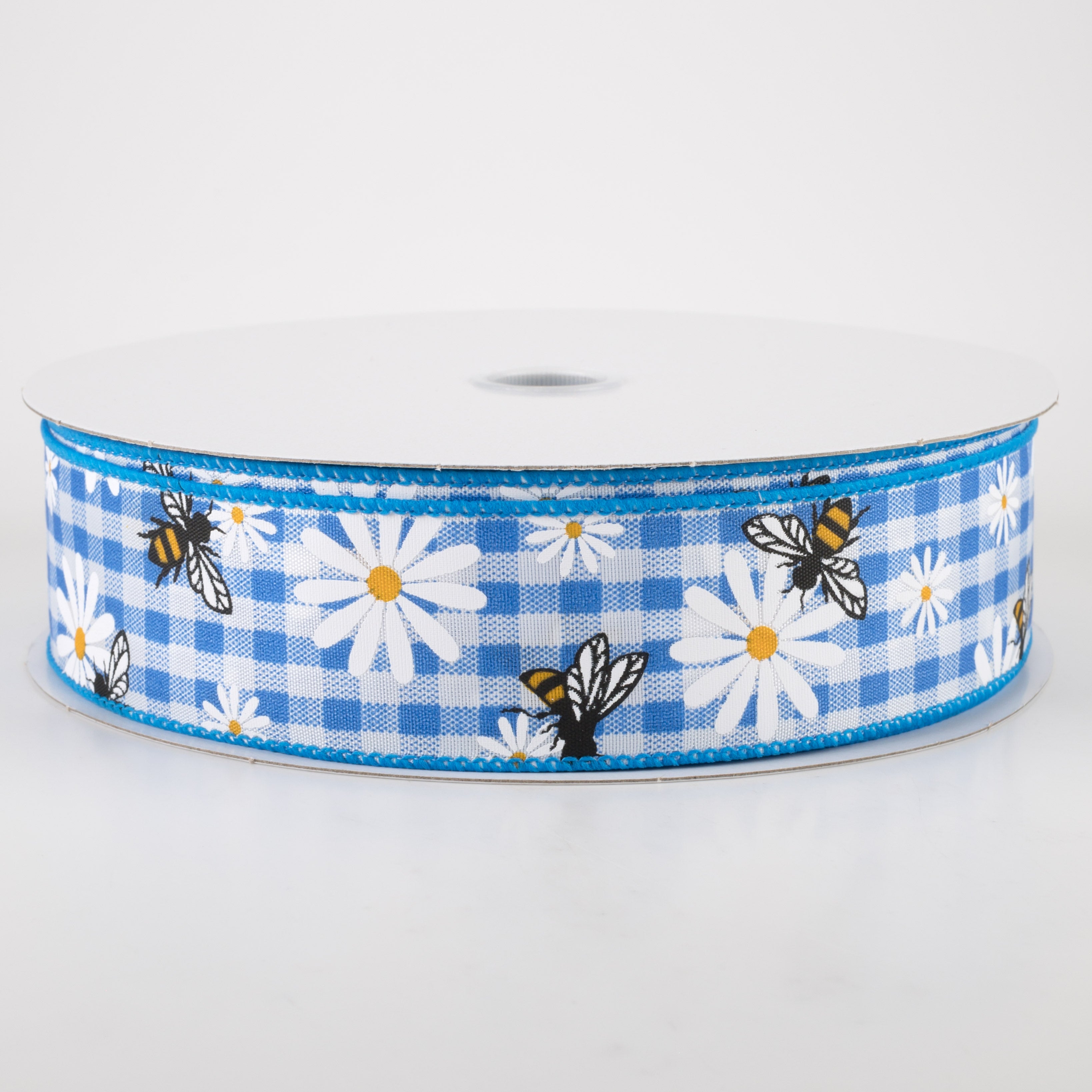 1.5" Daisies & Bees Ribbon: Cobalt Blue Gingham (50 Yards) Item Number: 841-09-213
