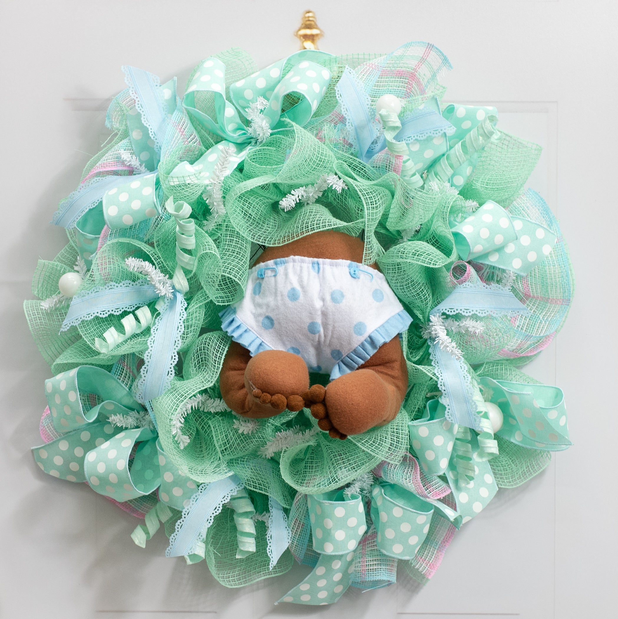 12" Dark Skin Baby Bottom Wreath Accent: Blue Lifestyle Photo