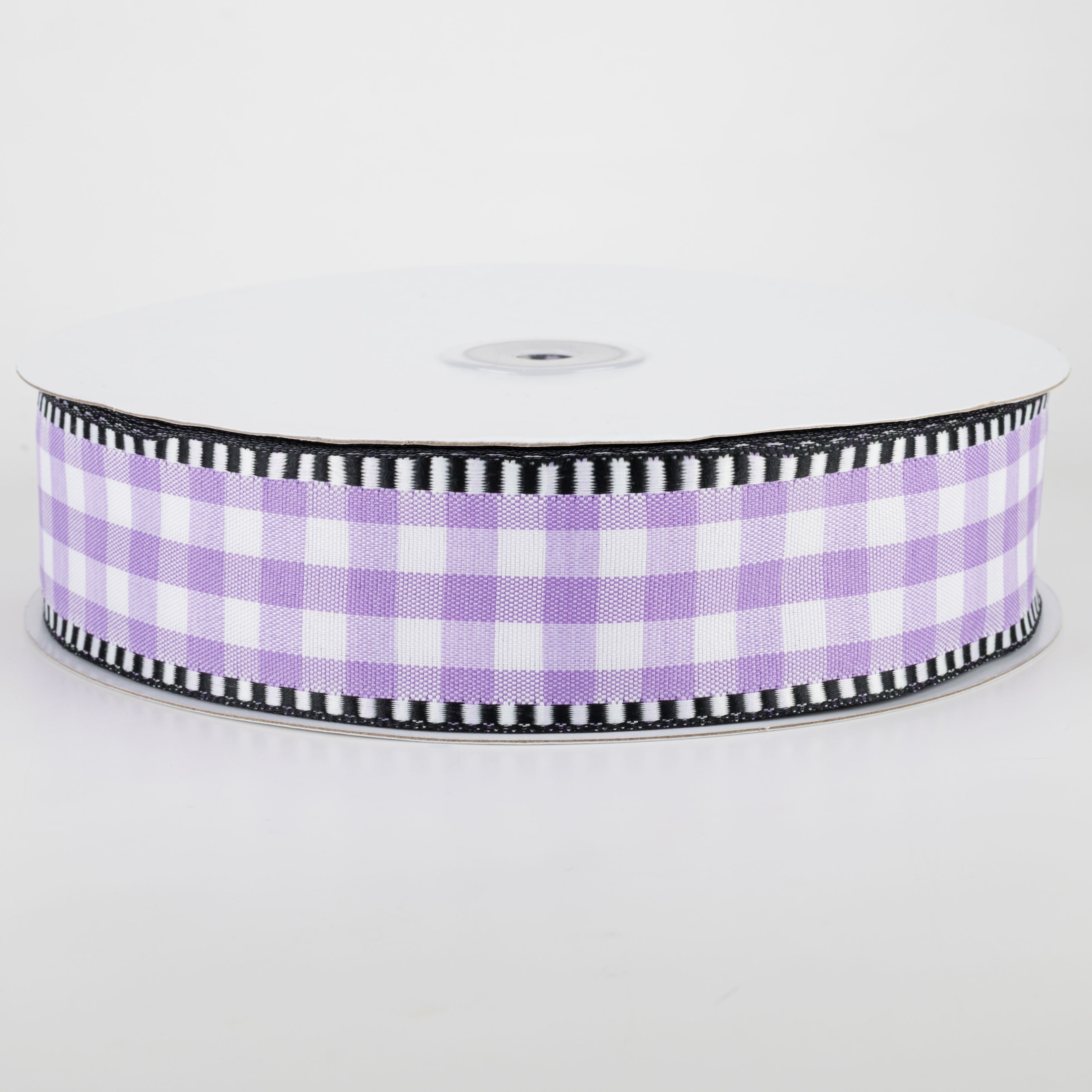 1.5" Dashed Edge Check Plaid Ribbon: Purple & White (50 Yards) Item Number: 847-09-156