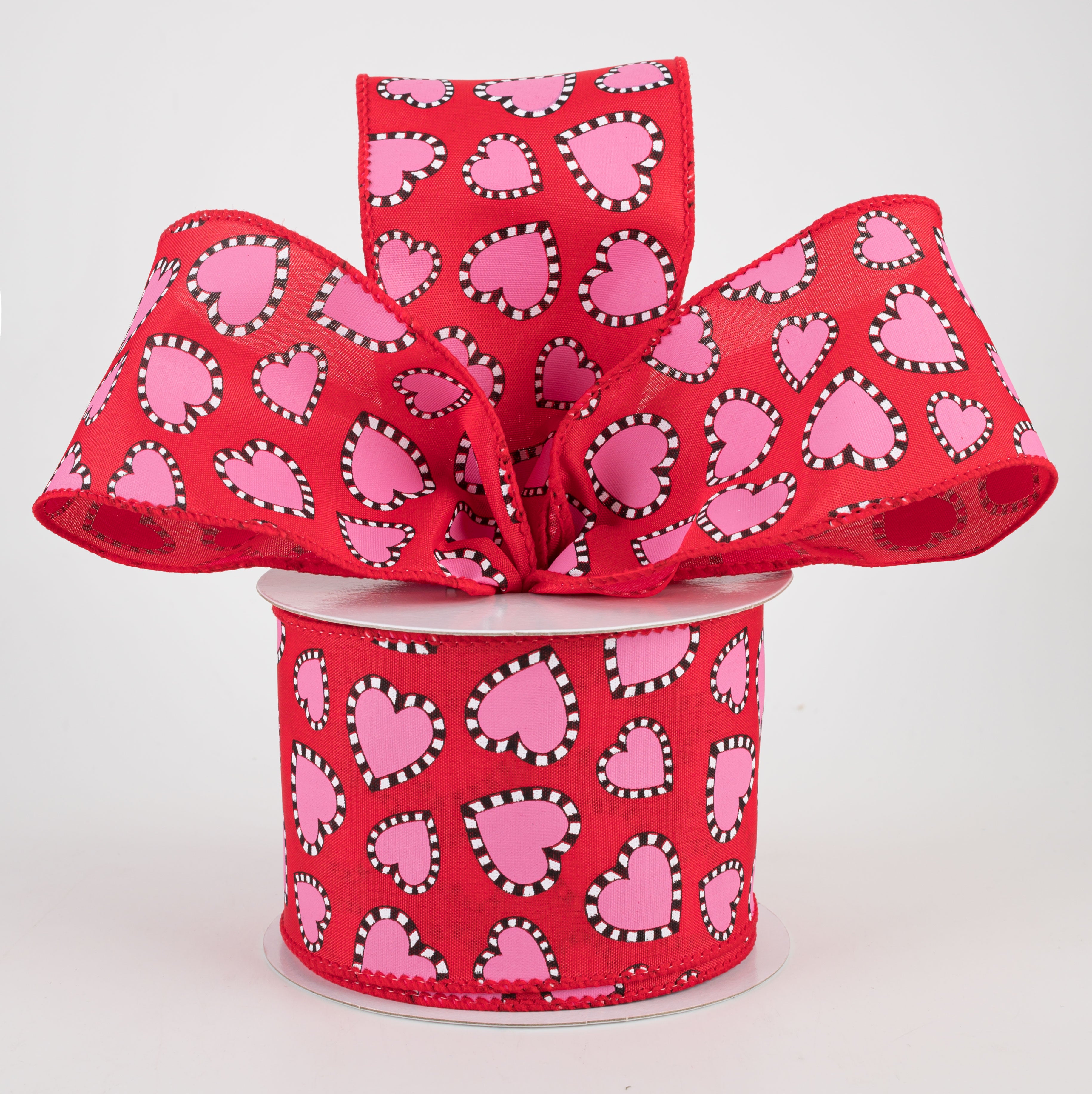 2.5" Dashed Edge Pink Heart Ribbon: Red (10 Yards) Lifestyle Photo