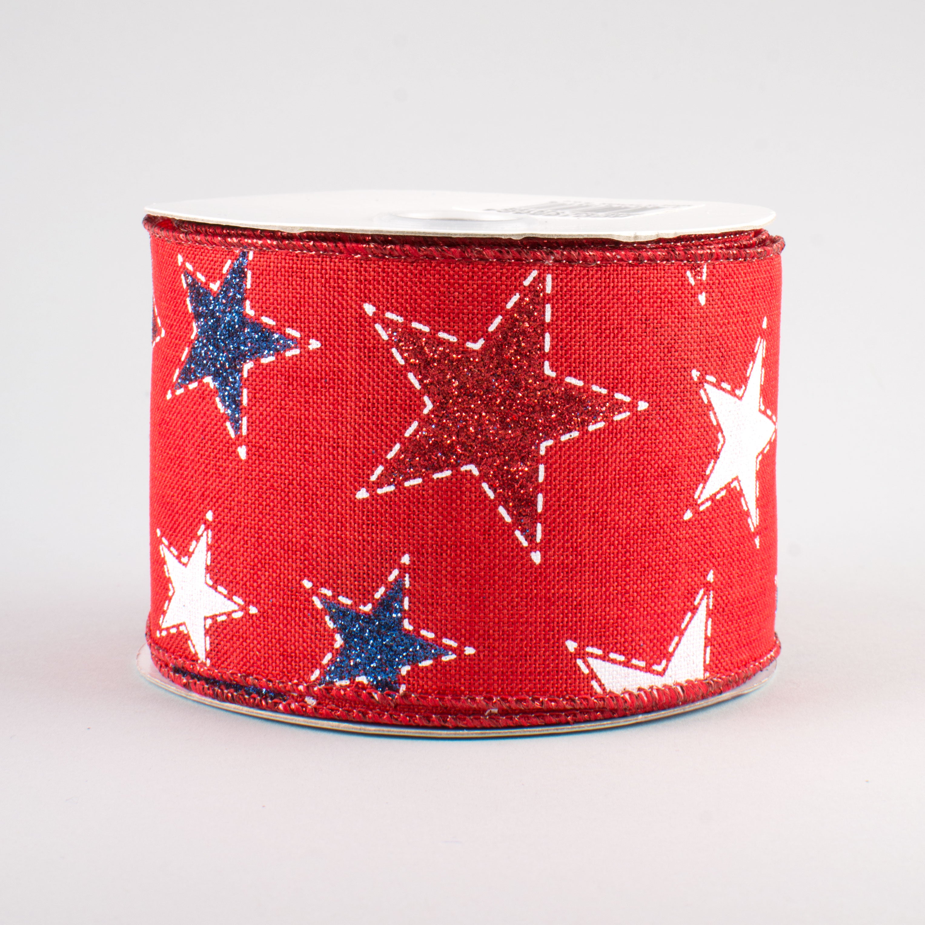 2.5" Dashed Glitter Star Ribbon: Red (10 Yards)