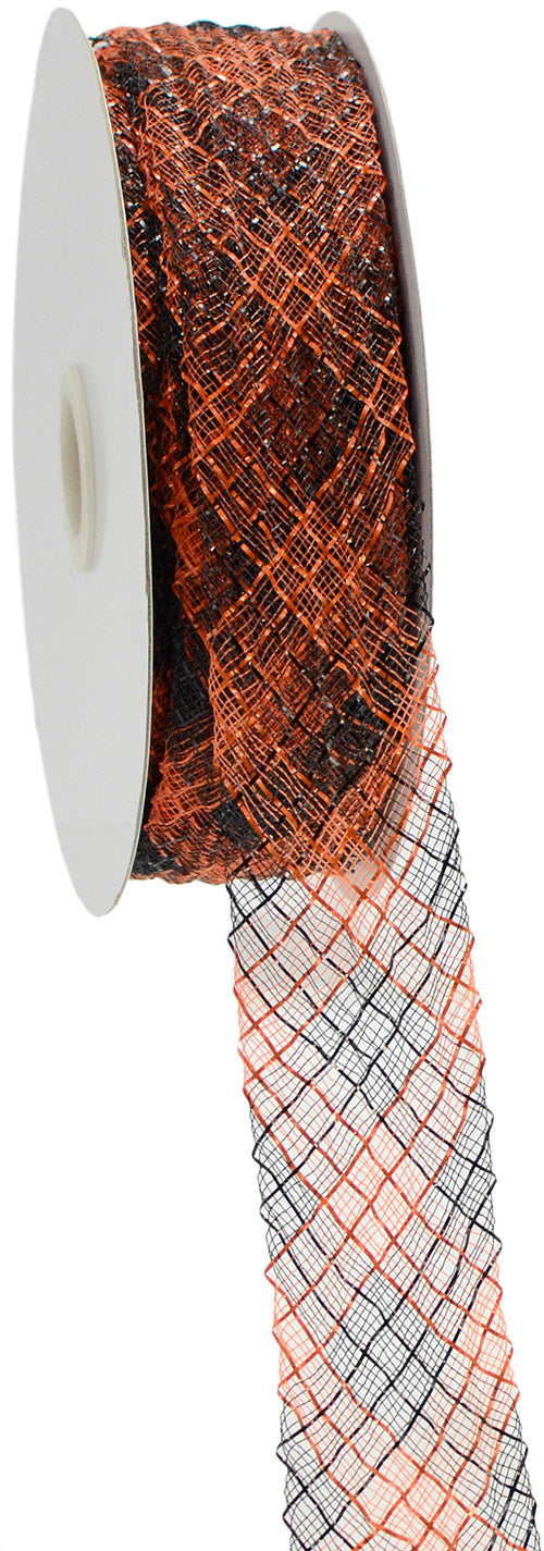 1.5" Deco Flex Mesh Ribbon: Orange/Black Plaid (30 Yards) detail photo 4