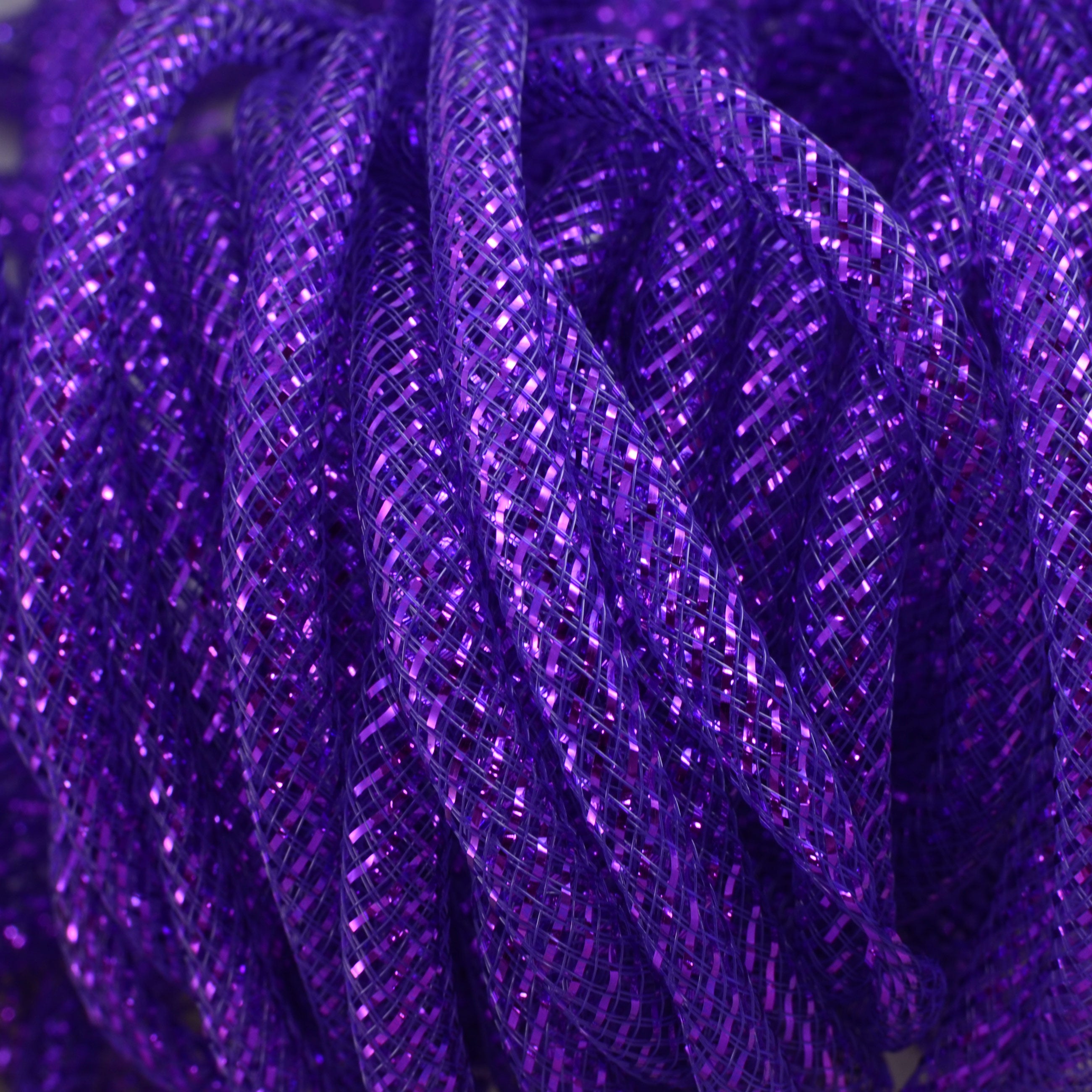 Deco Flex Tubing Ribbon: Metallic Purple With Bright Purple Foil (30 Yards) Lifestyle Photo