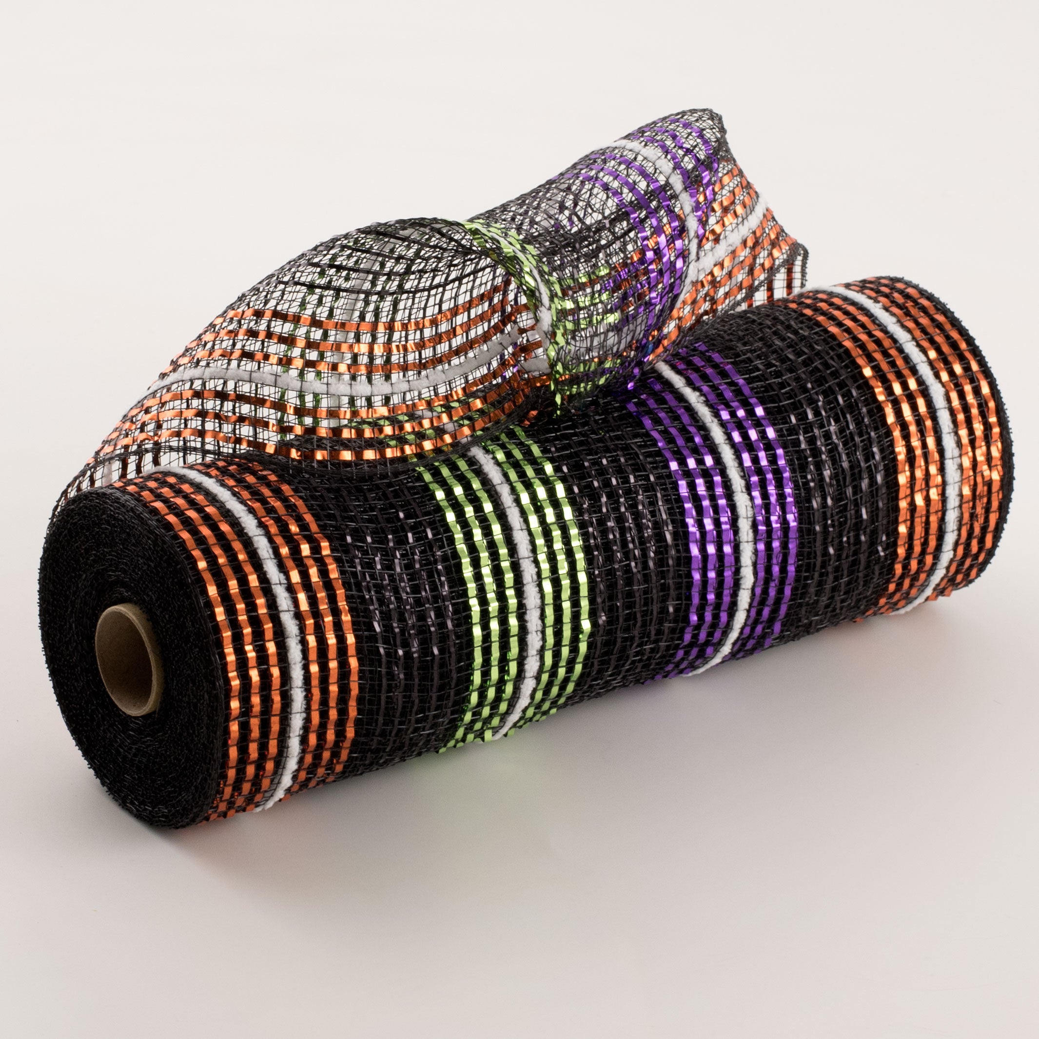 10" Deco Mesh: Wide Metallic Halloween Stripes With White Fuzz Item Number: XB104910-21