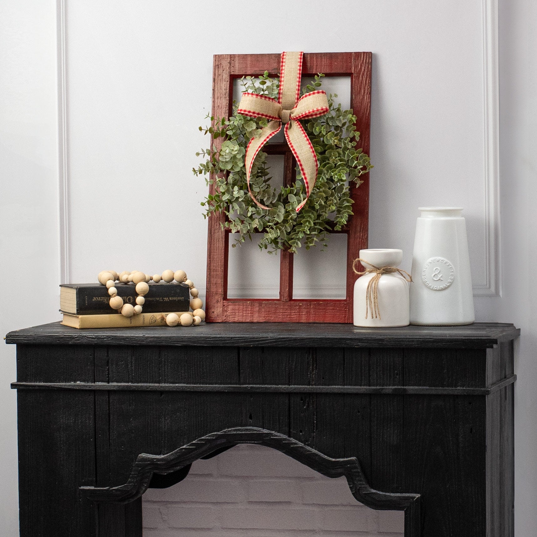 20" Decorative Wood Window: Antique Red detail photo 4