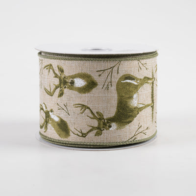 2.5" Deer Ribbon: Natural & Moss (10 Yards)